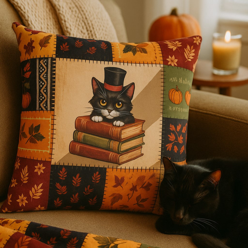 Cat Throw Pillow – Autumn Books & Cozy Decor | Inkwhisker