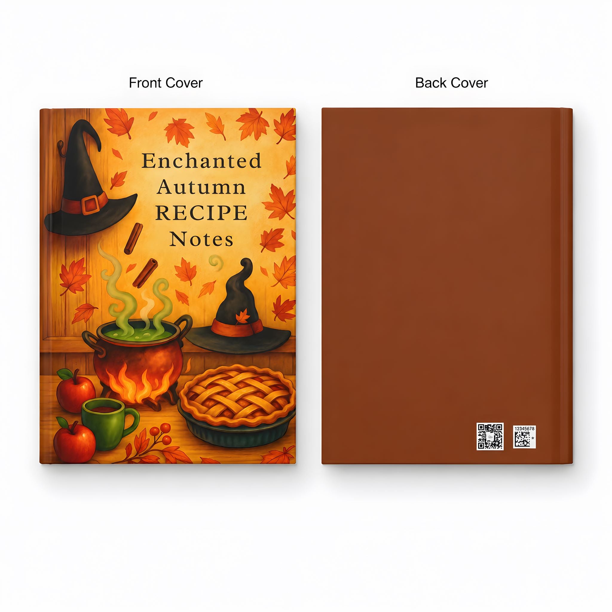 Front and back covers of Enchanted Autumn fall lined journal shown side by side.