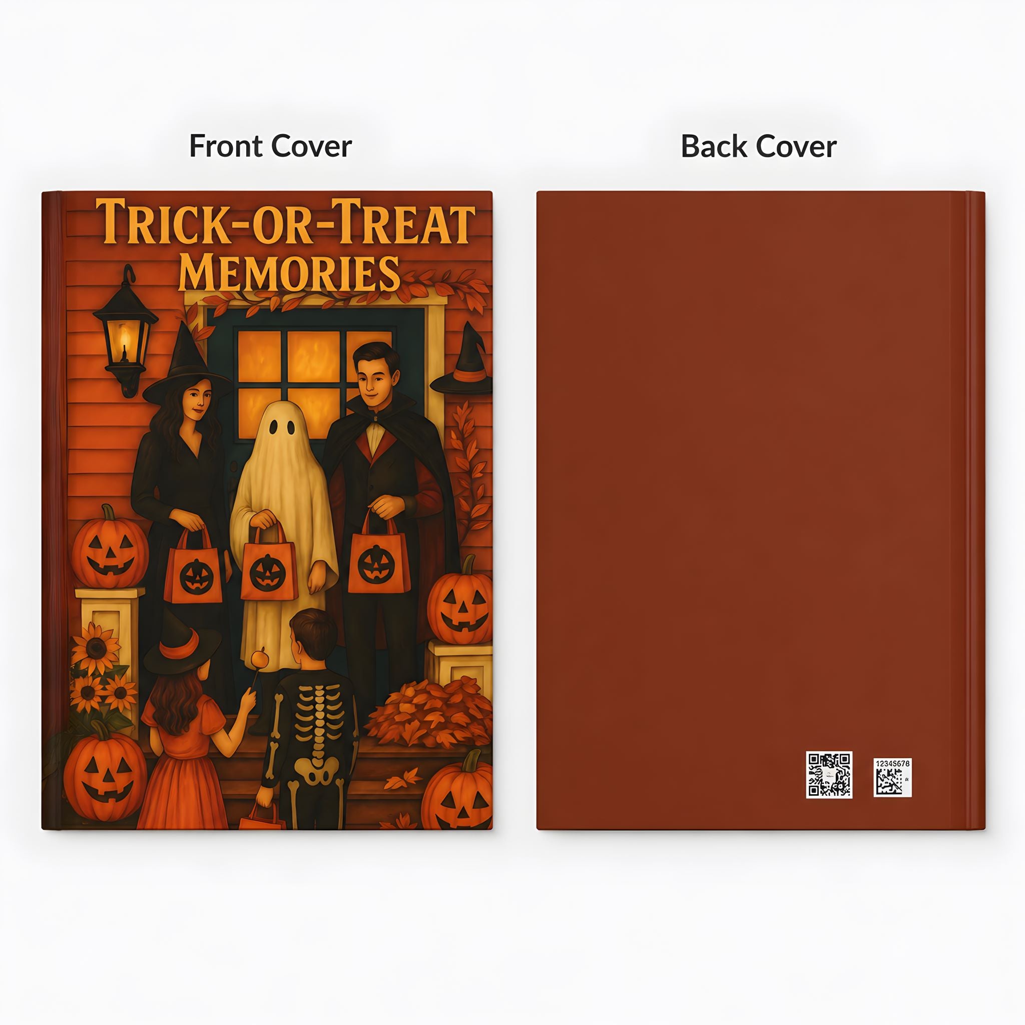 Front and back covers of Costume Night Halloween journal with red back cover