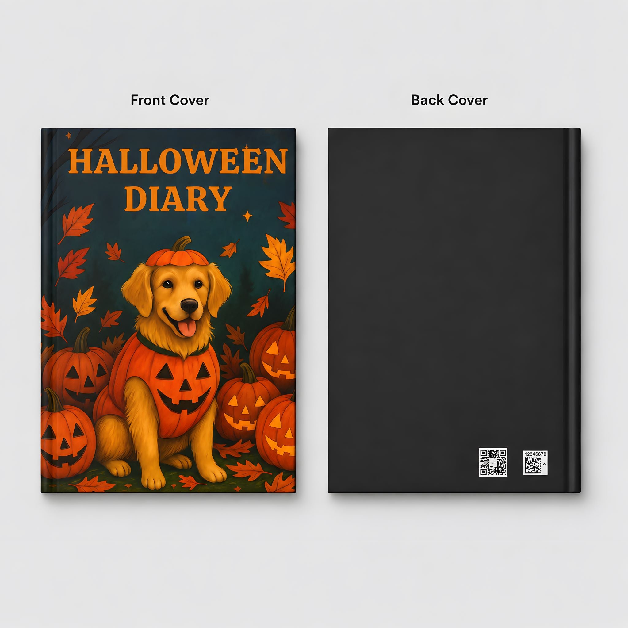 Front and back covers of Halloween Diary journal with dark back cover.