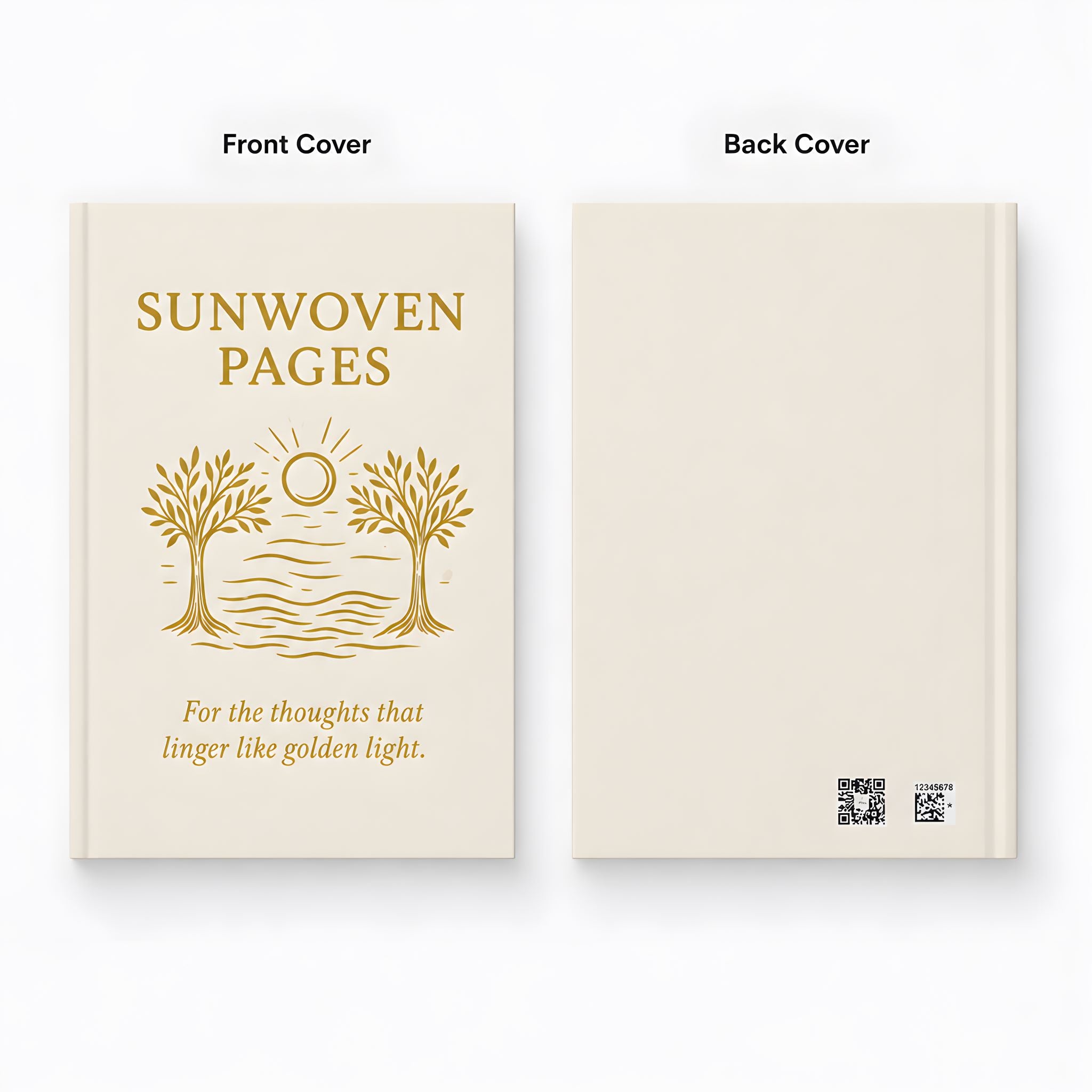 Front and back covers of beachy gold sun hardcover journal.