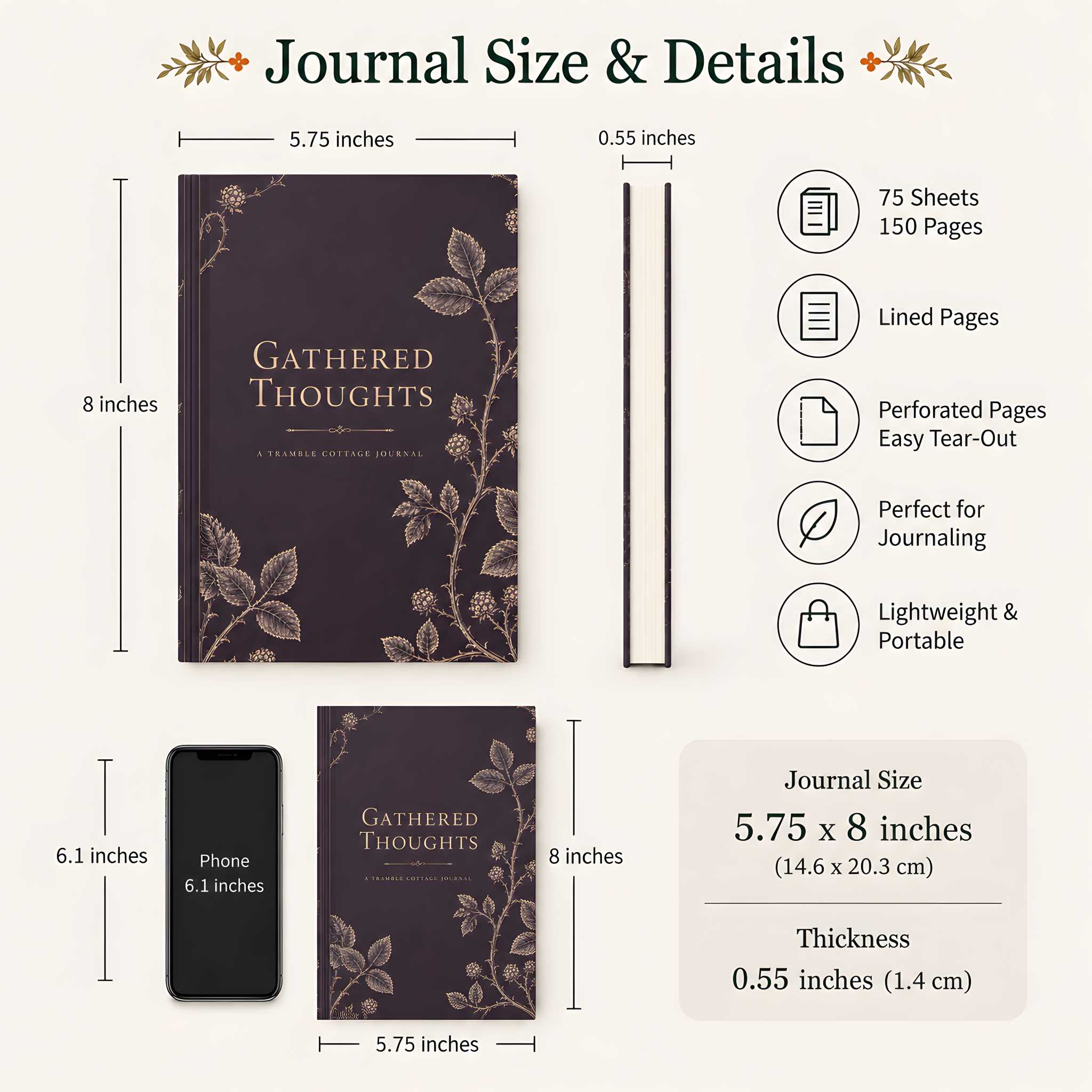 Blackberry Purple Hardcover Journal, 5.75" × 8" | Gathered Thoughts