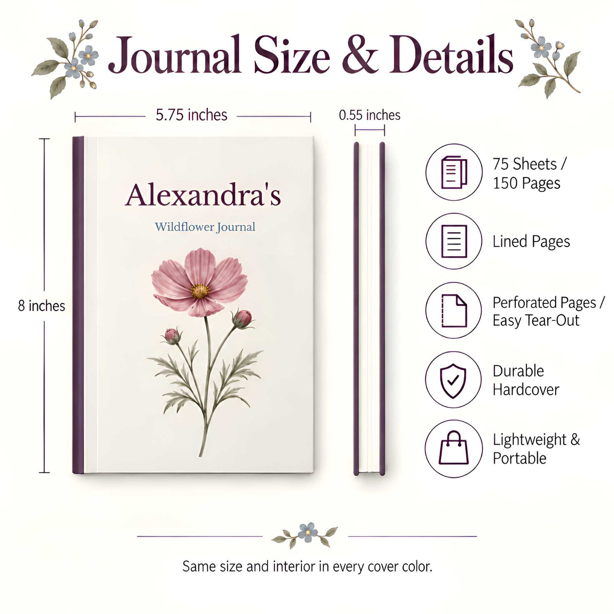 Personalized Wildflower Hardcover Journal Gift for Her