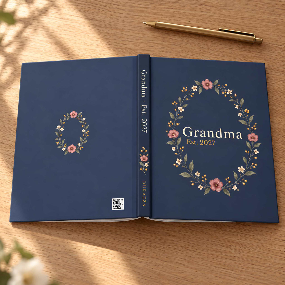 Grandma Est. 2027 Hardcover Journal Gift Floral Wreath