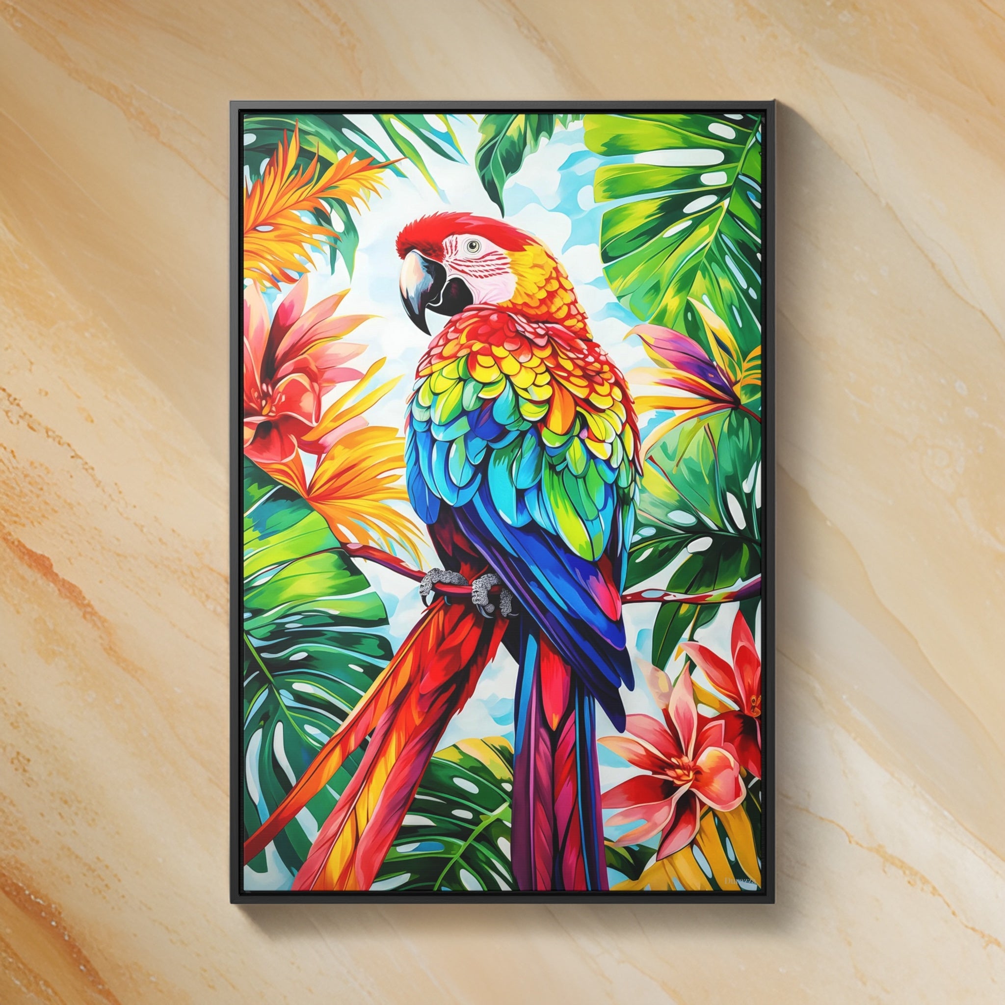 Majesty Macaw Parrot Framed Art Print: Tropical Bird Art