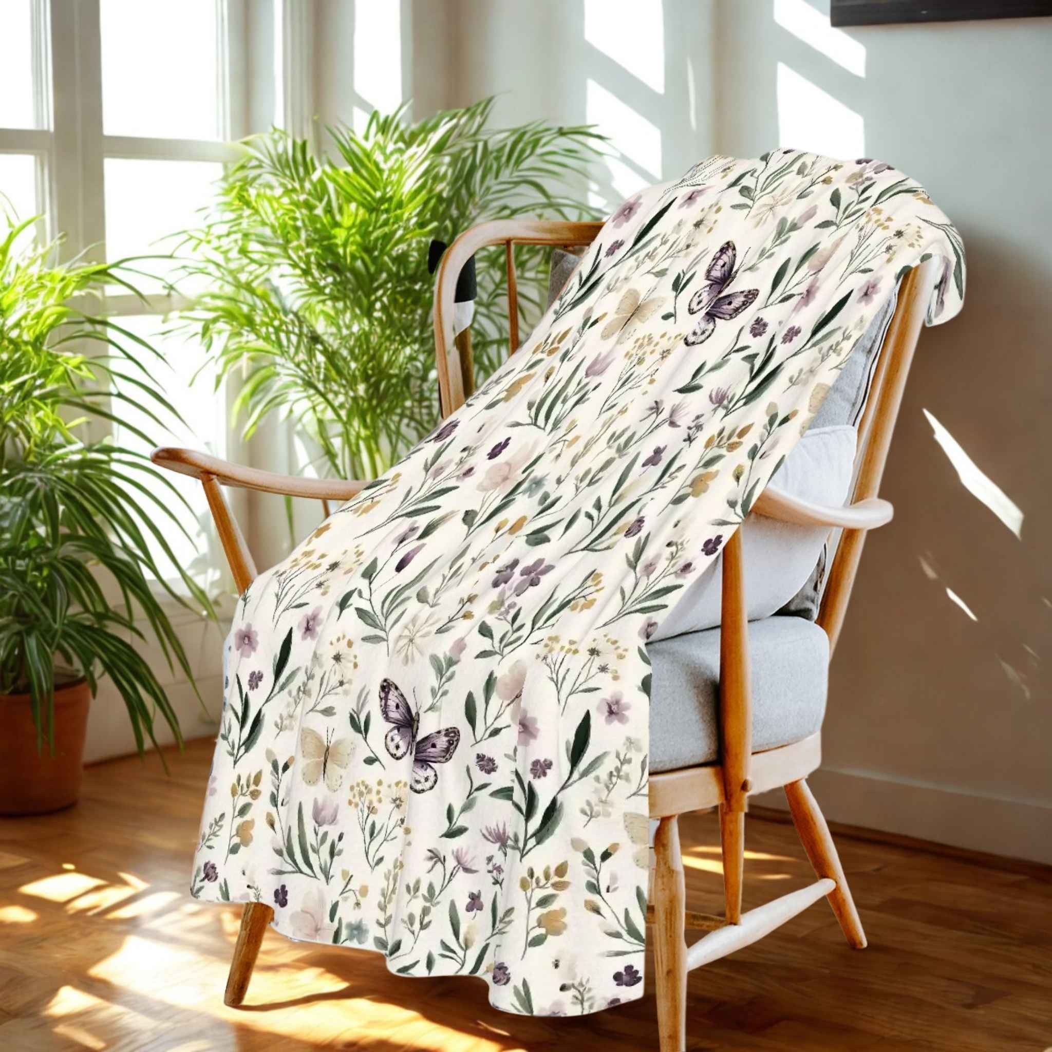 Boho Floral Throw Blanket - Butterfly Garden | Meadow Wings