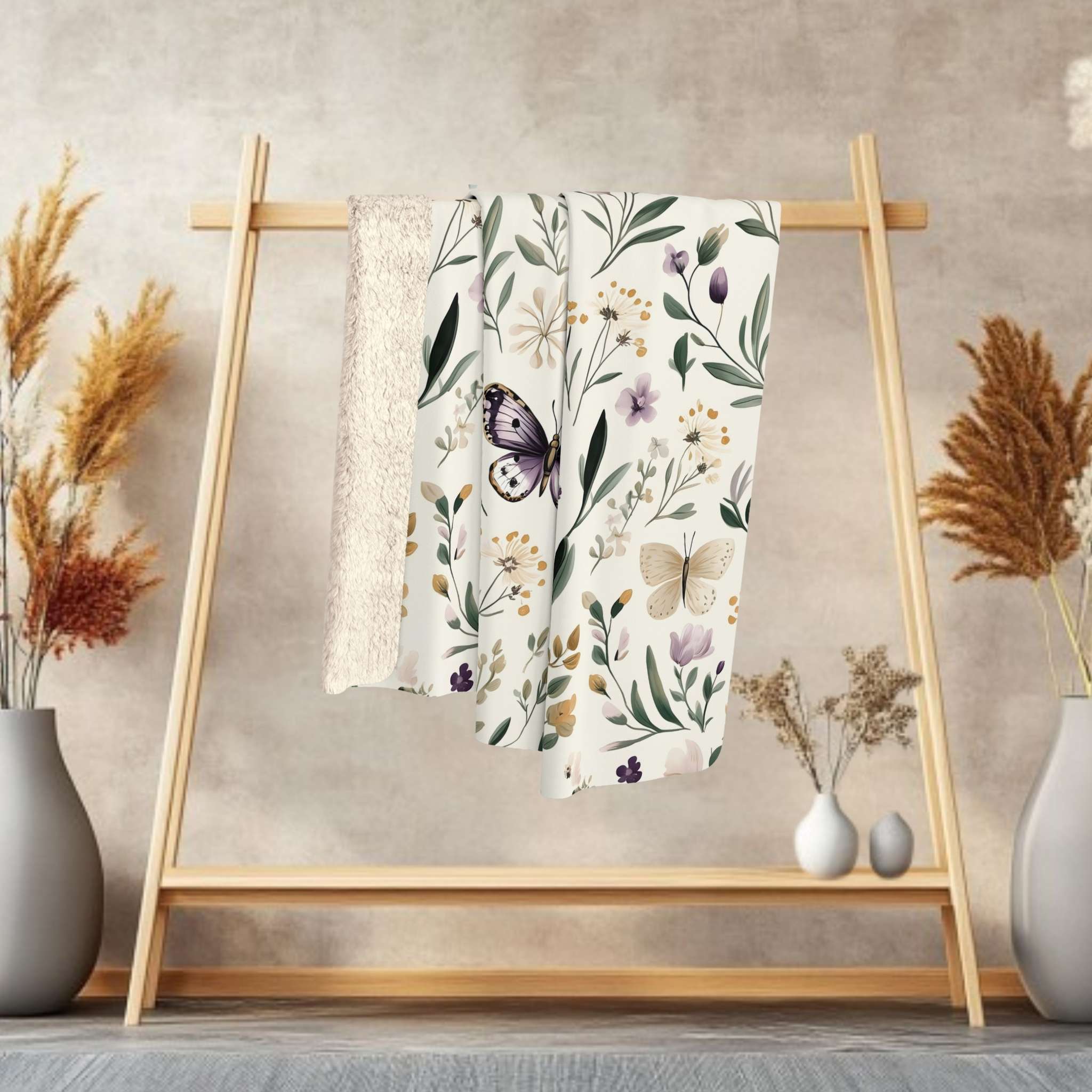 Boho Floral Throw Blanket - Butterfly Garden | Meadow Wings