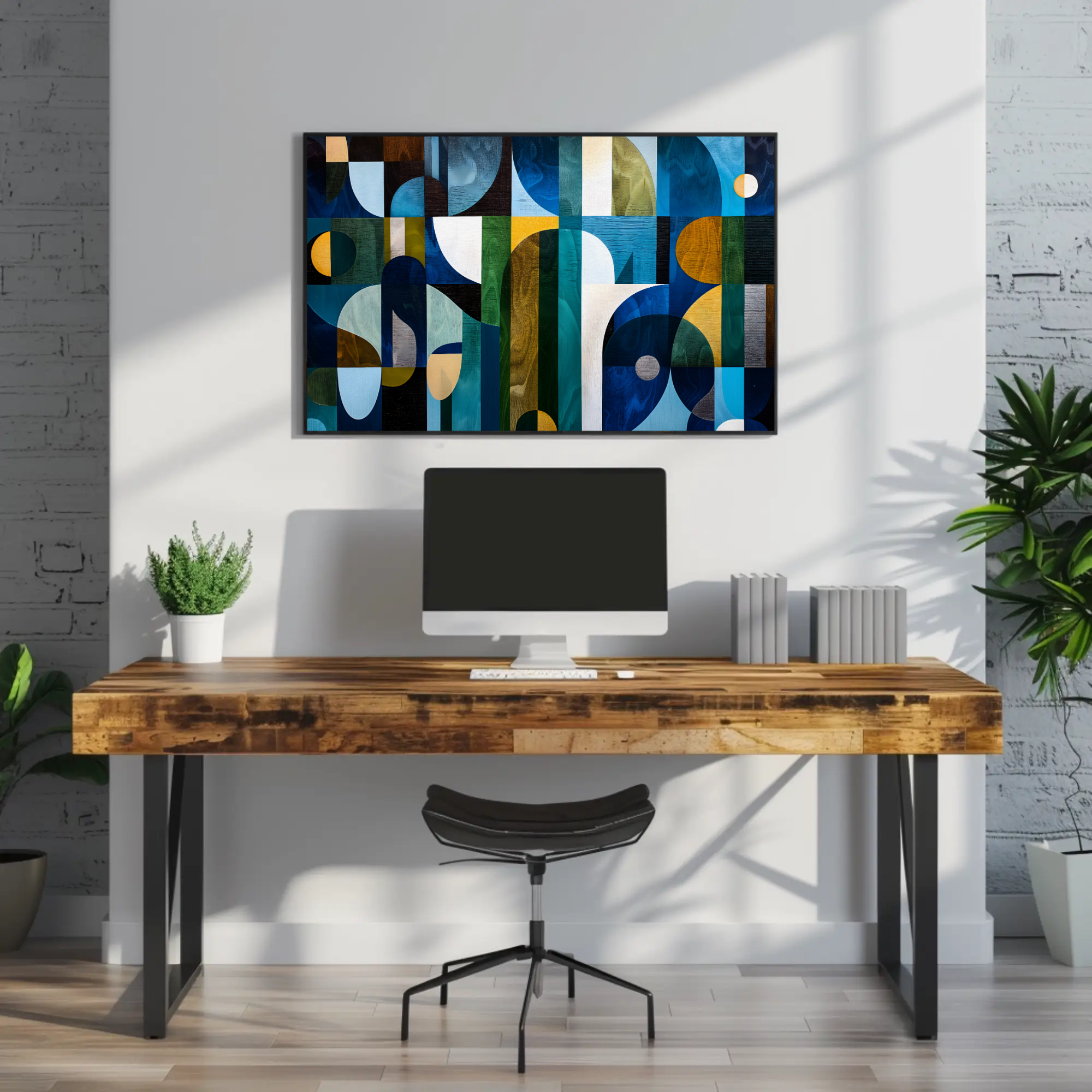 Mid-Century Blues Wall Art, Modern Decor