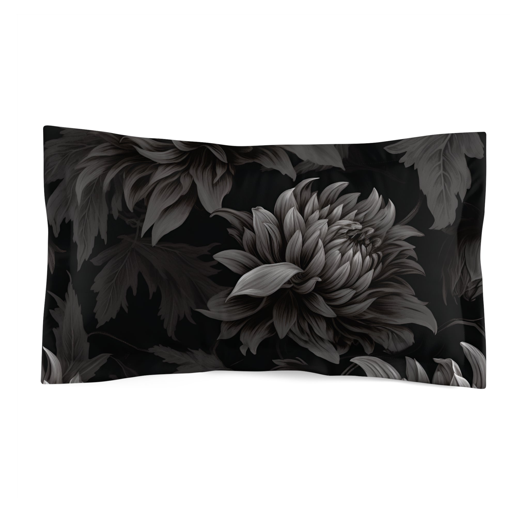 Midnight Black Dahlia Floral Duvet Cover with Pillow Shams, Microfiber