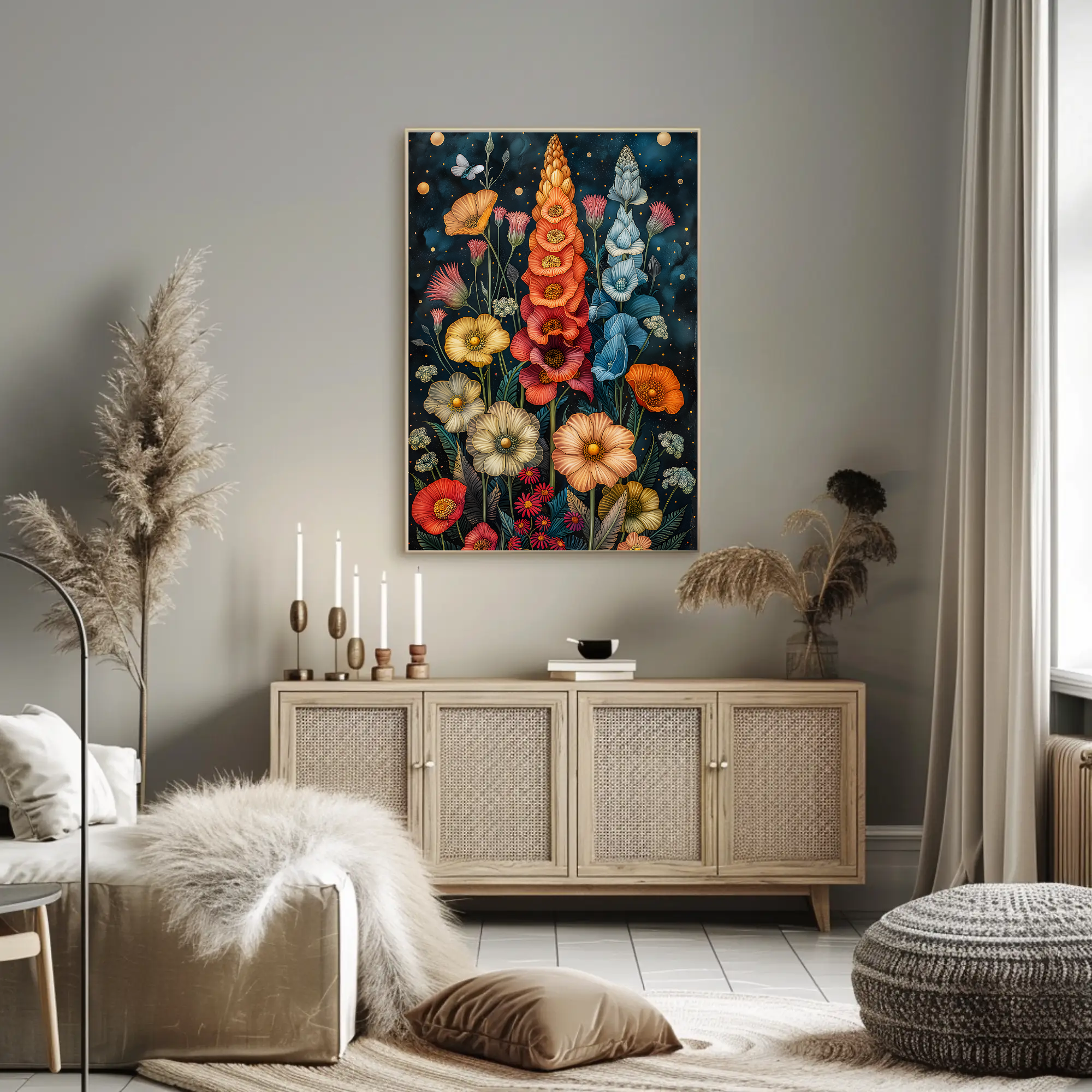Moonlit Poppy Wall Art: Modern Botanical Art