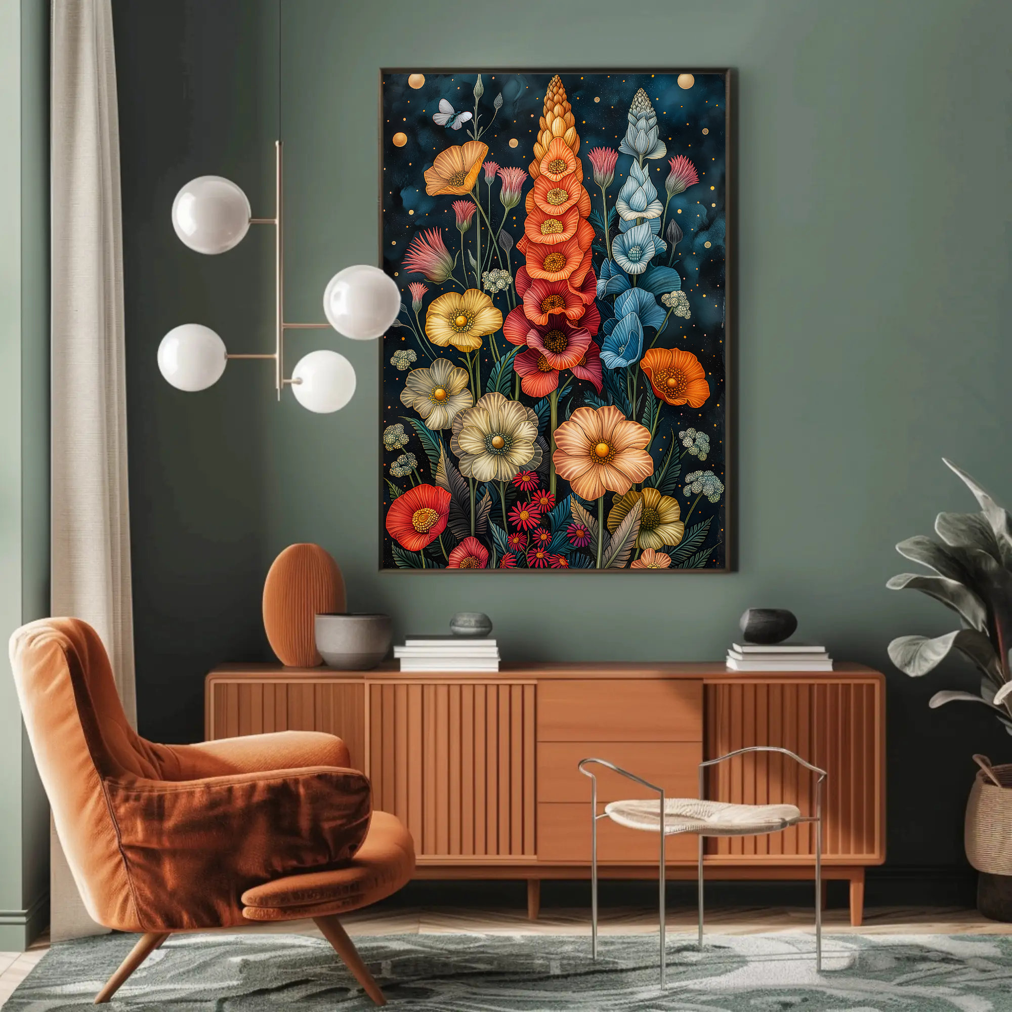 Moonlit Poppy Wall Art: Modern Botanical Art