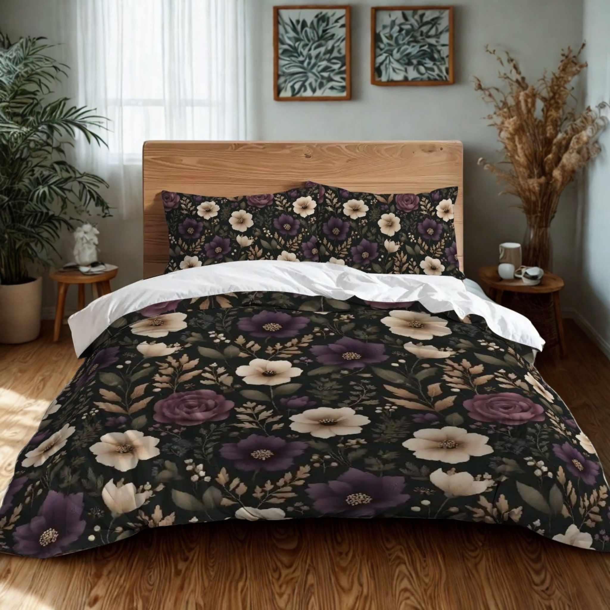 Gothic Floral Duvet Set: Dark Bedding | Moonpetal Bloom