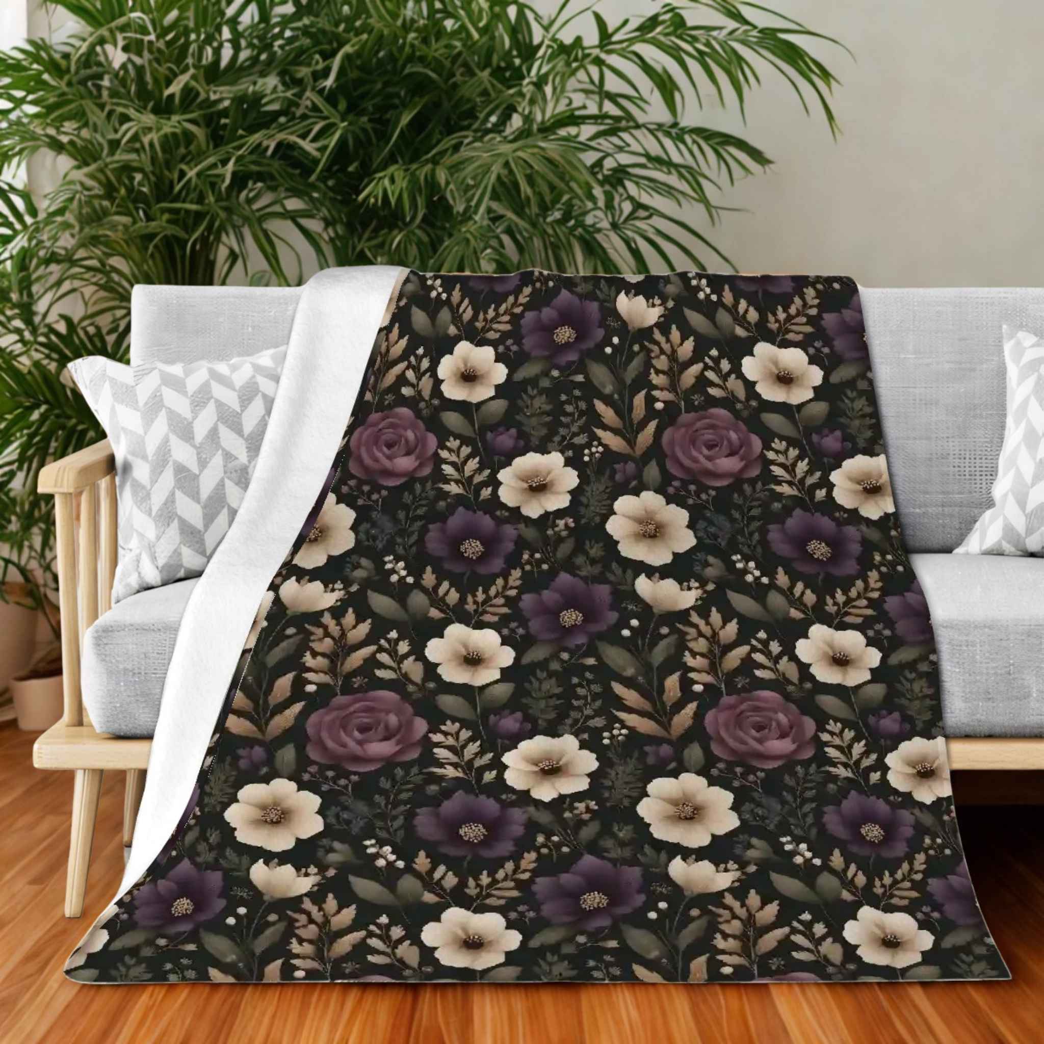 Floral Throw Blanket – Gothic Cottagecore | Moonpetal Bloom