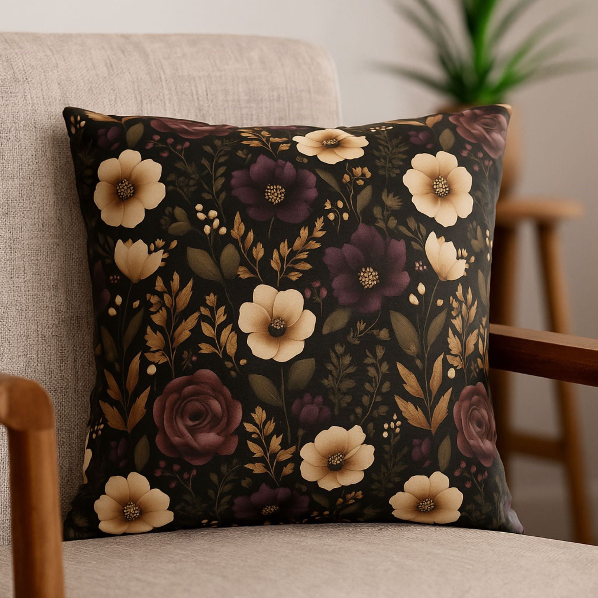 Dark Floral Pillow – Gothic Cottage Decor | Moonpetal Bloom