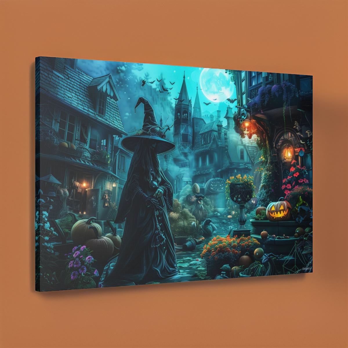 Mystical Town Witch Wall Art: Halloween Artwork