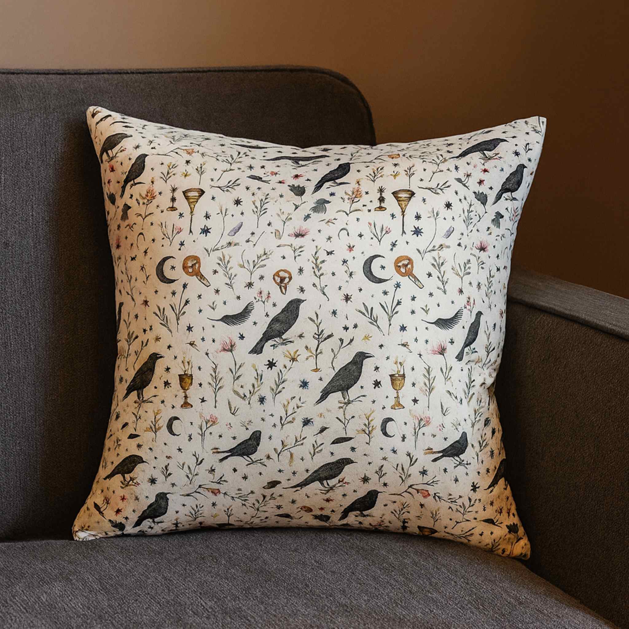 Witch Pillow – Mystical Raven and Moon Decor | Witchy Charms