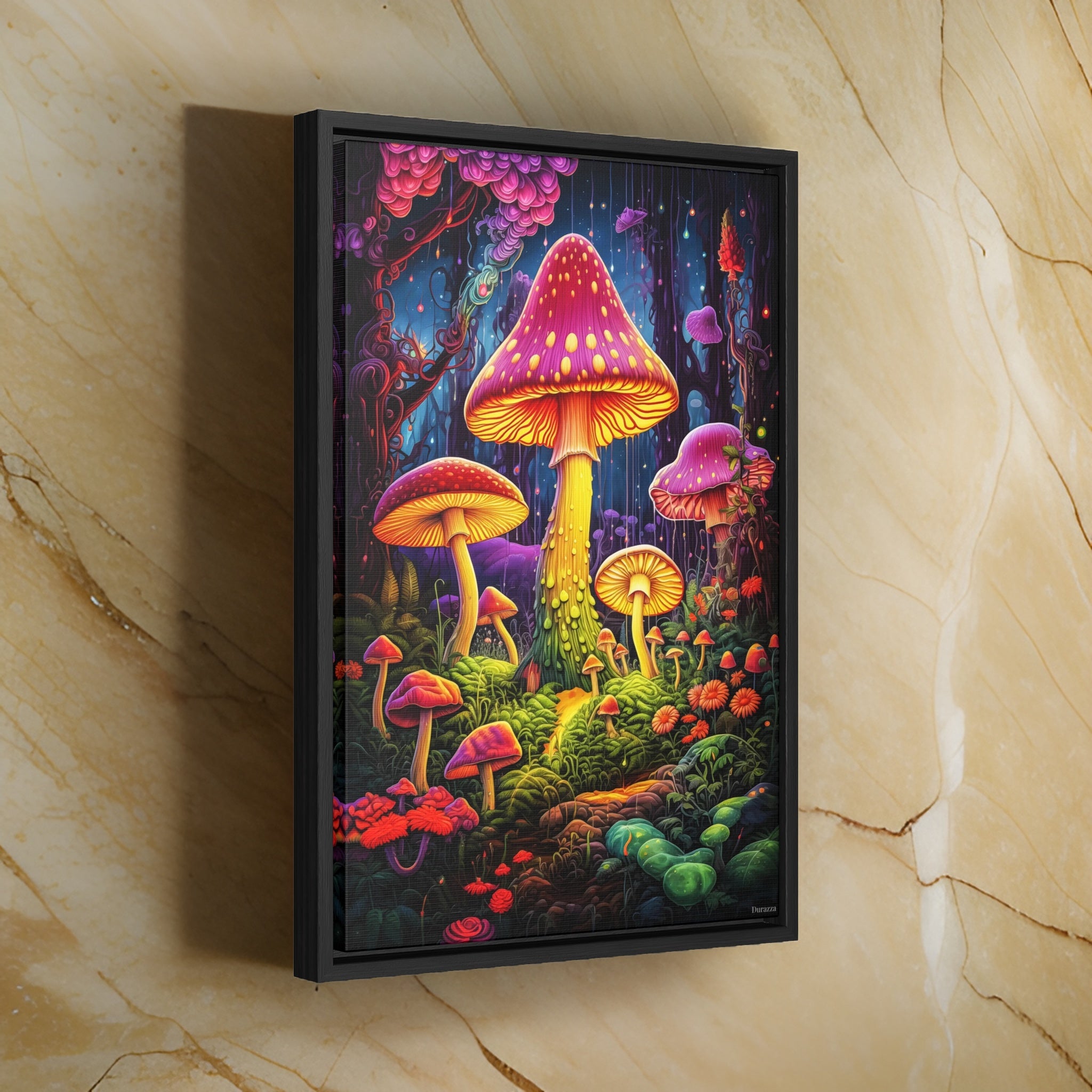 Neon Mushroom World Framed Art Print