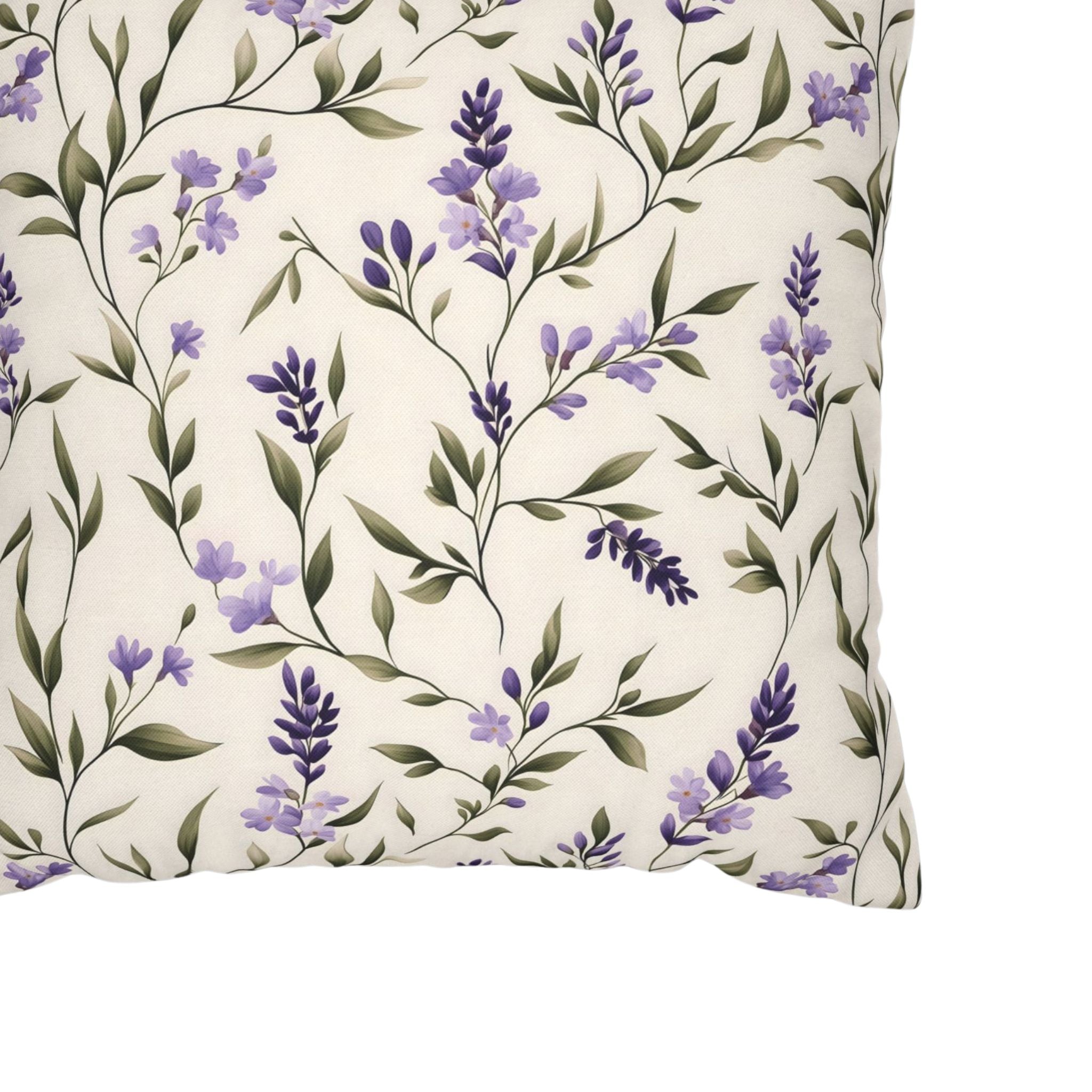 Closeup of a lavender sprig throw pillow cover.