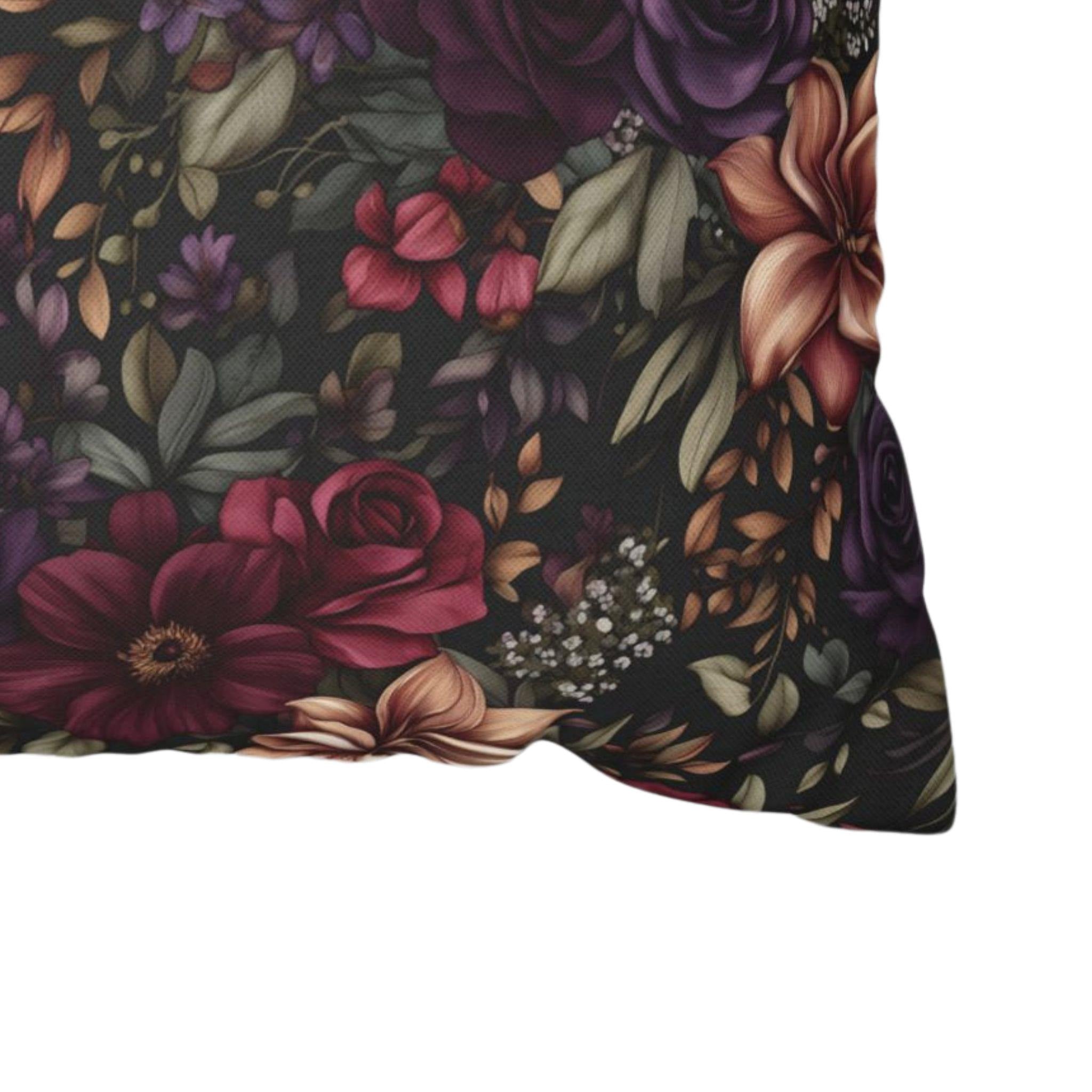 Close up of floral polyester pillow cover.