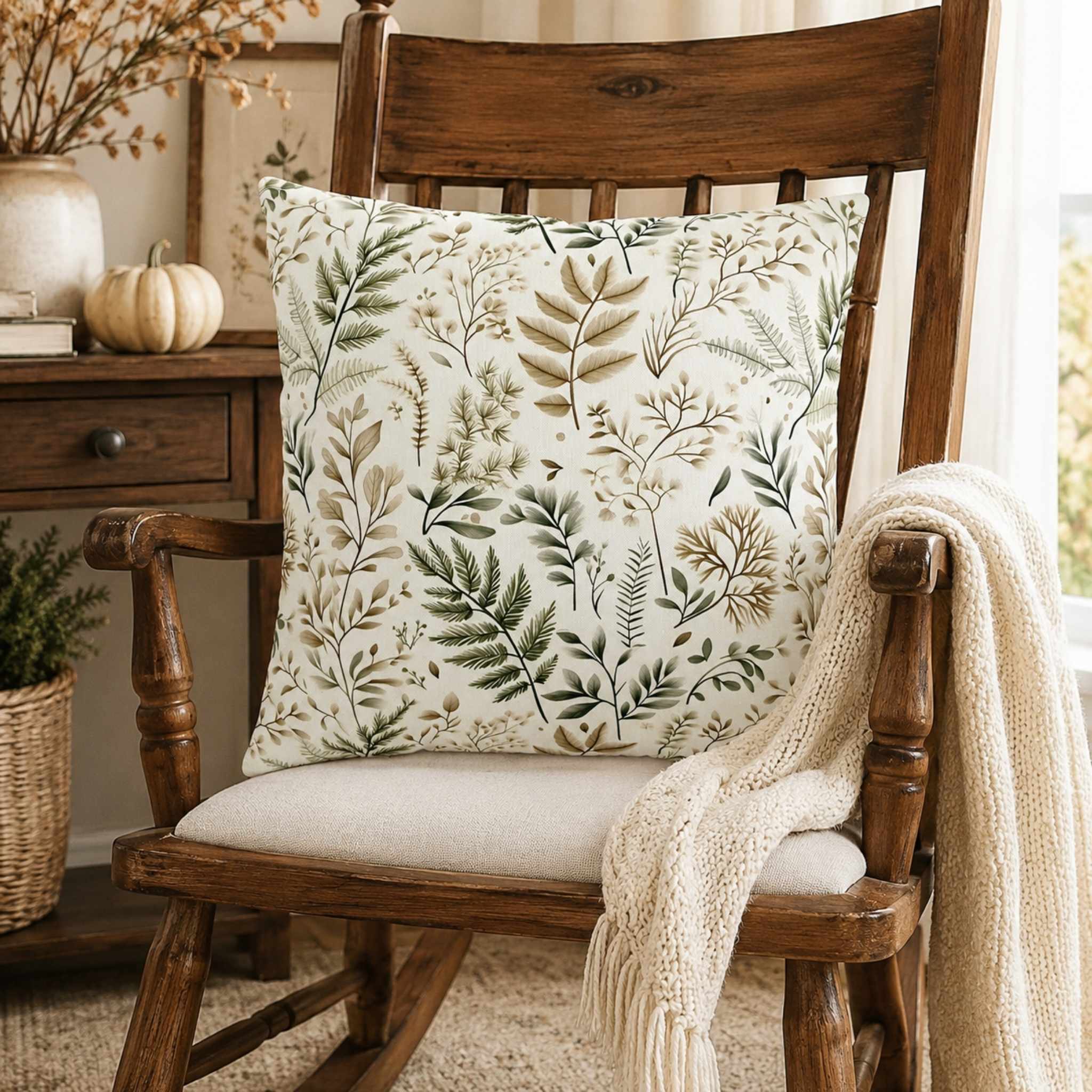Sage Green Botanical Throw Pillow 18 or 20 Inch | Fernlight – Durazza