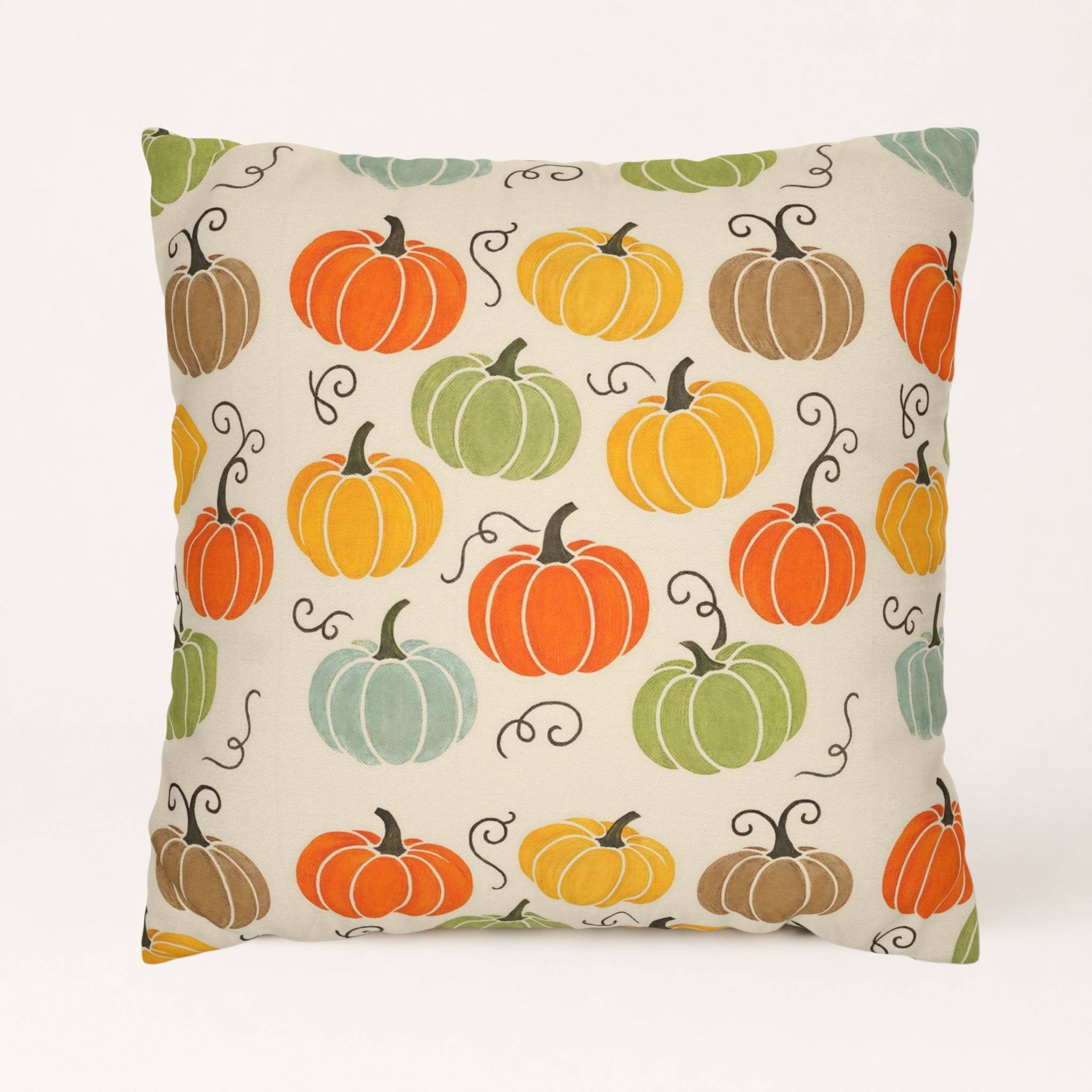 Autumn colored pumpkin pillow cover on a 20 inch throw pillow.