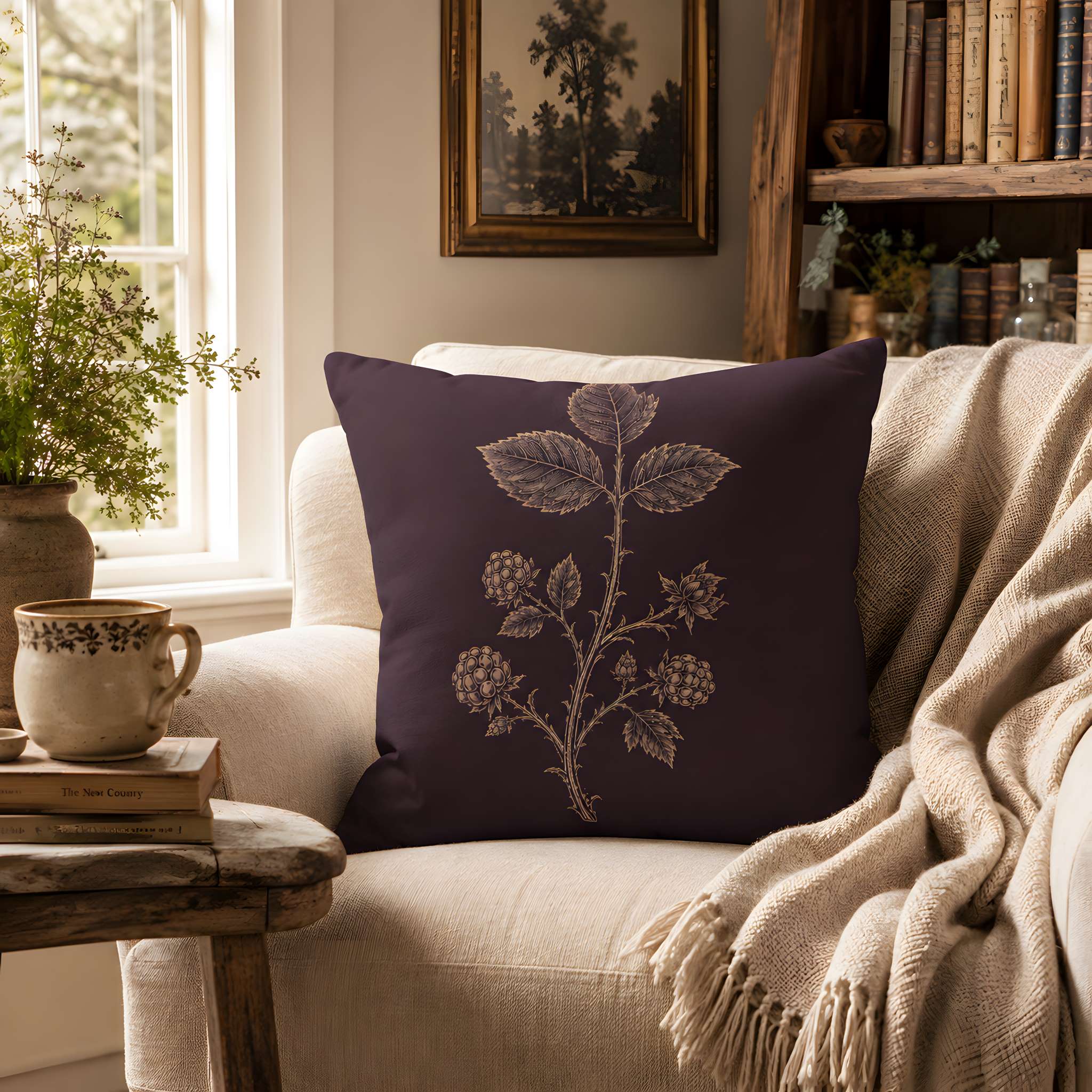 Blackberry Botanical Cotton Pillow Cover, 18" | Tramble Trails