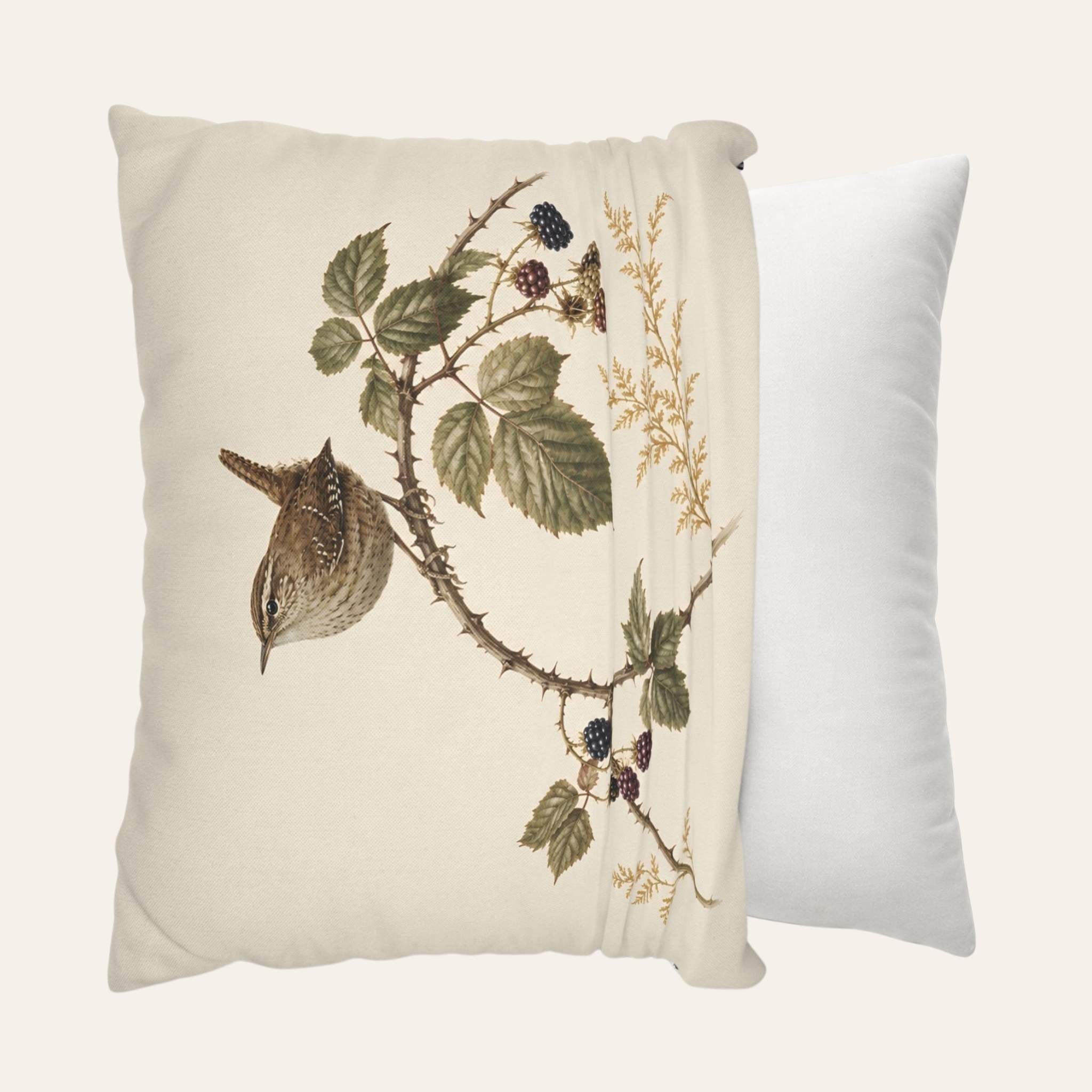 Wren and Blackberry Cotton Pillow Cover, 22" | Hedgerow Trail