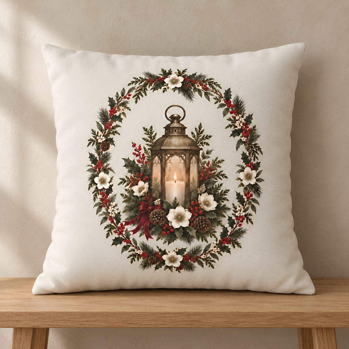 Christmas Lantern Pillow Cover, 18x18 or 20x20 | Yuletide Lantern