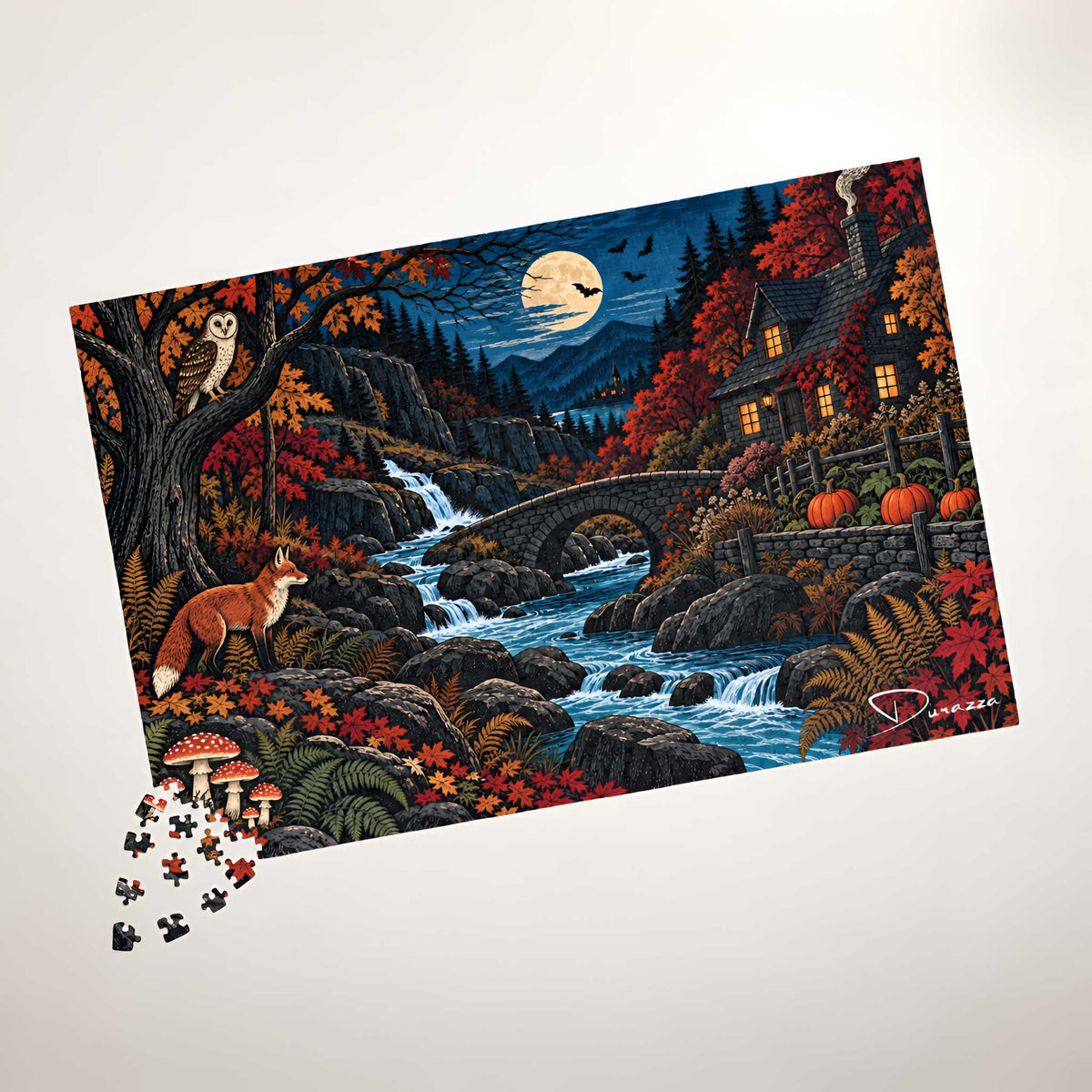 Fall Owl and Fox Jigsaw Puzzle, 500 or 1000 Pieces | Moon Ravine