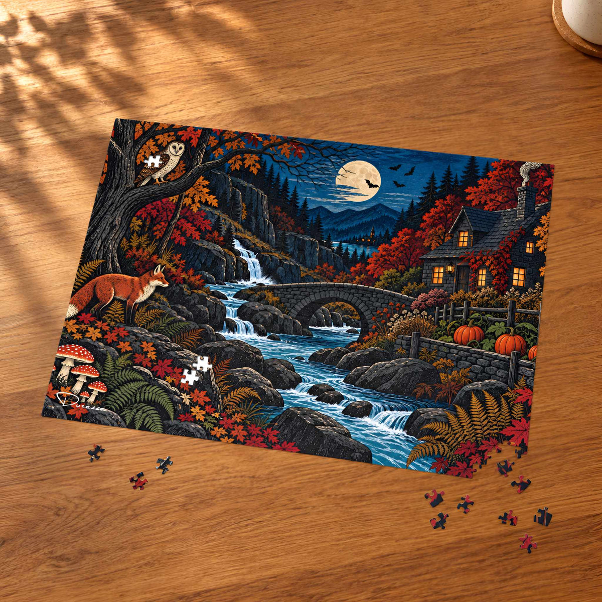 Fall Owl and Fox Jigsaw Puzzle, 500 or 1000 Pieces | Moon Ravine