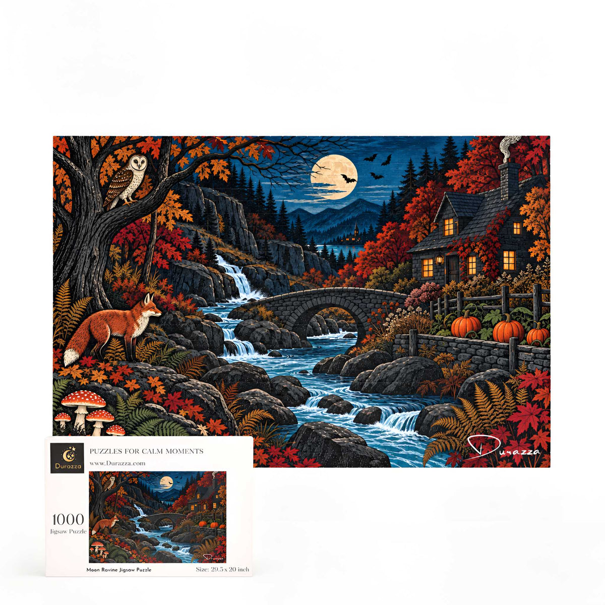Fall Owl and Fox Jigsaw Puzzle, 500 or 1000 Pieces | Moon Ravine