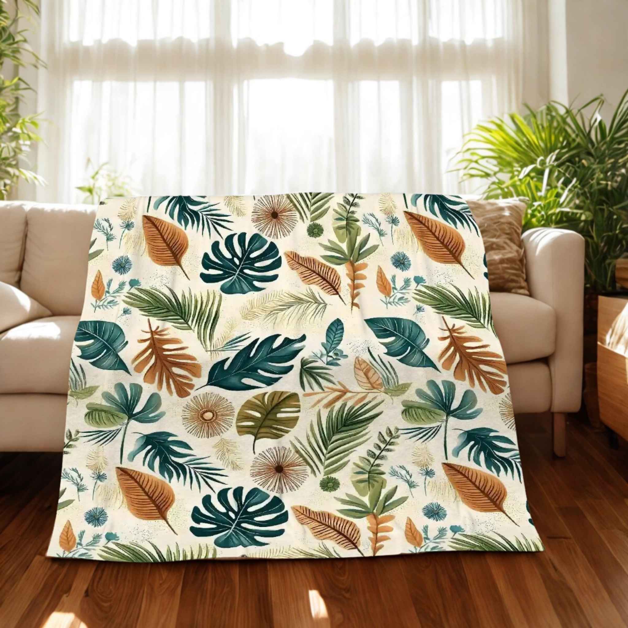 Tropical Throw Blanket - Leafy Botanical Print | Palm Drift