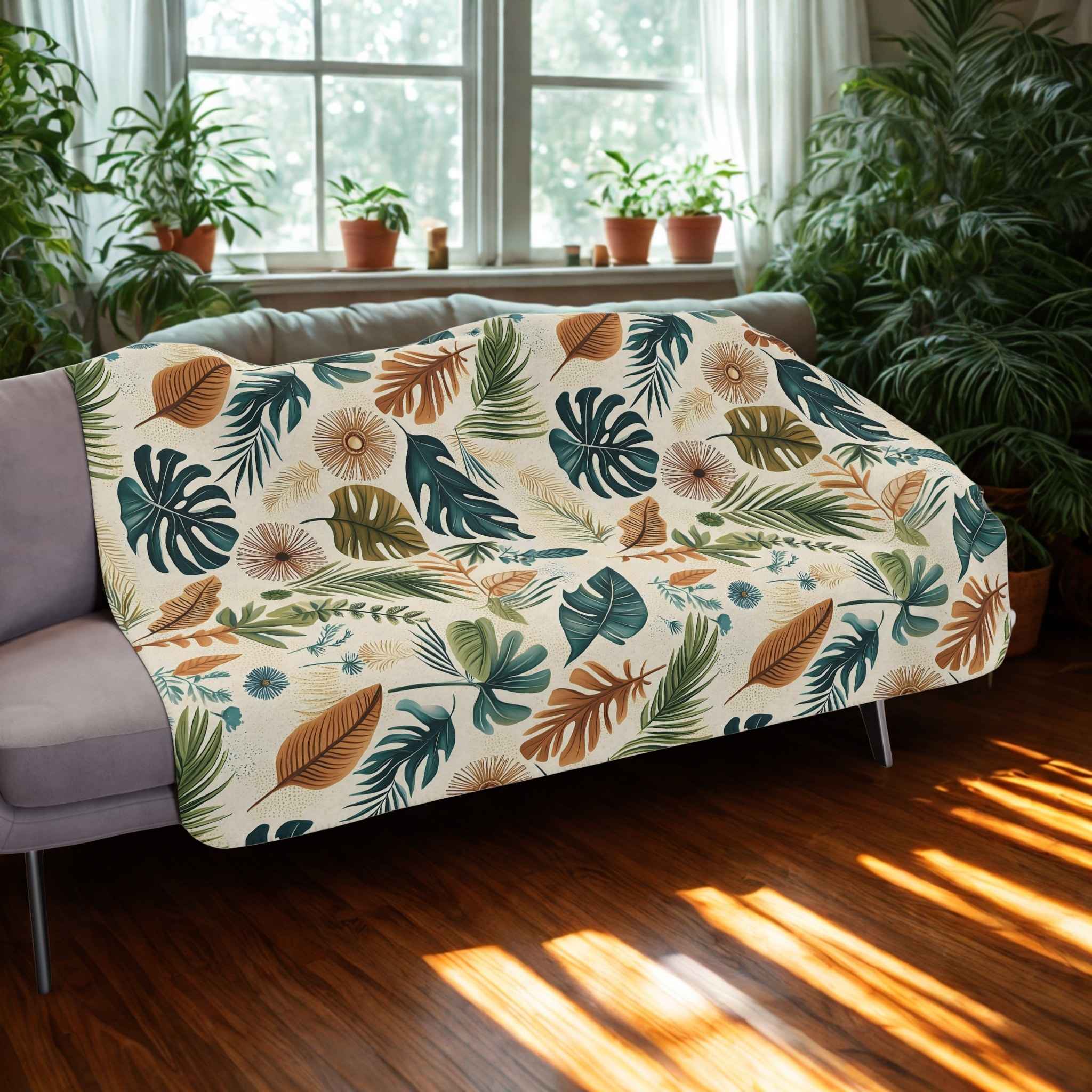 Tropical Throw Blanket - Leafy Botanical Print | Palm Drift