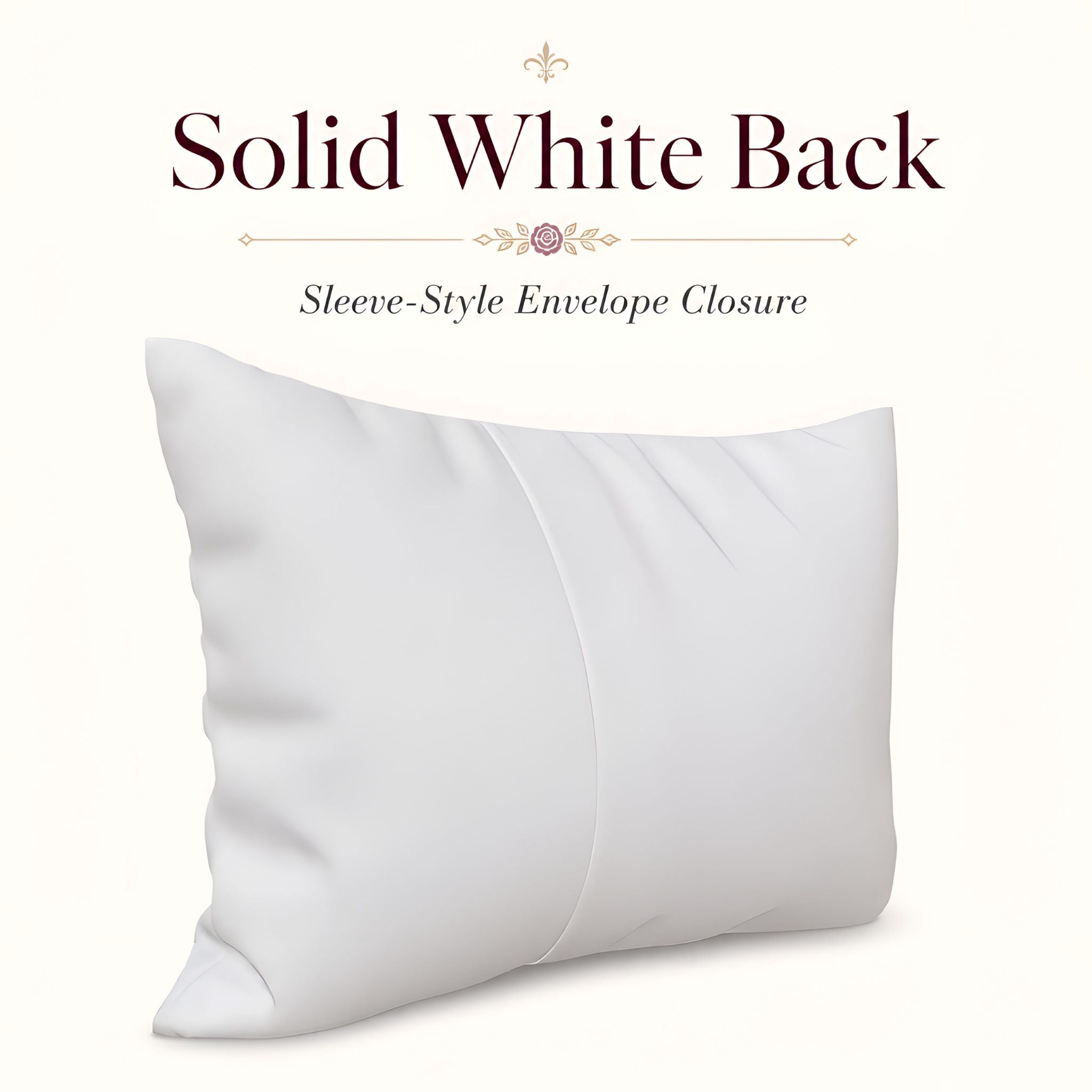 Solid white back of the cotton sateen pillow sham with sleeve-style envelope closure.