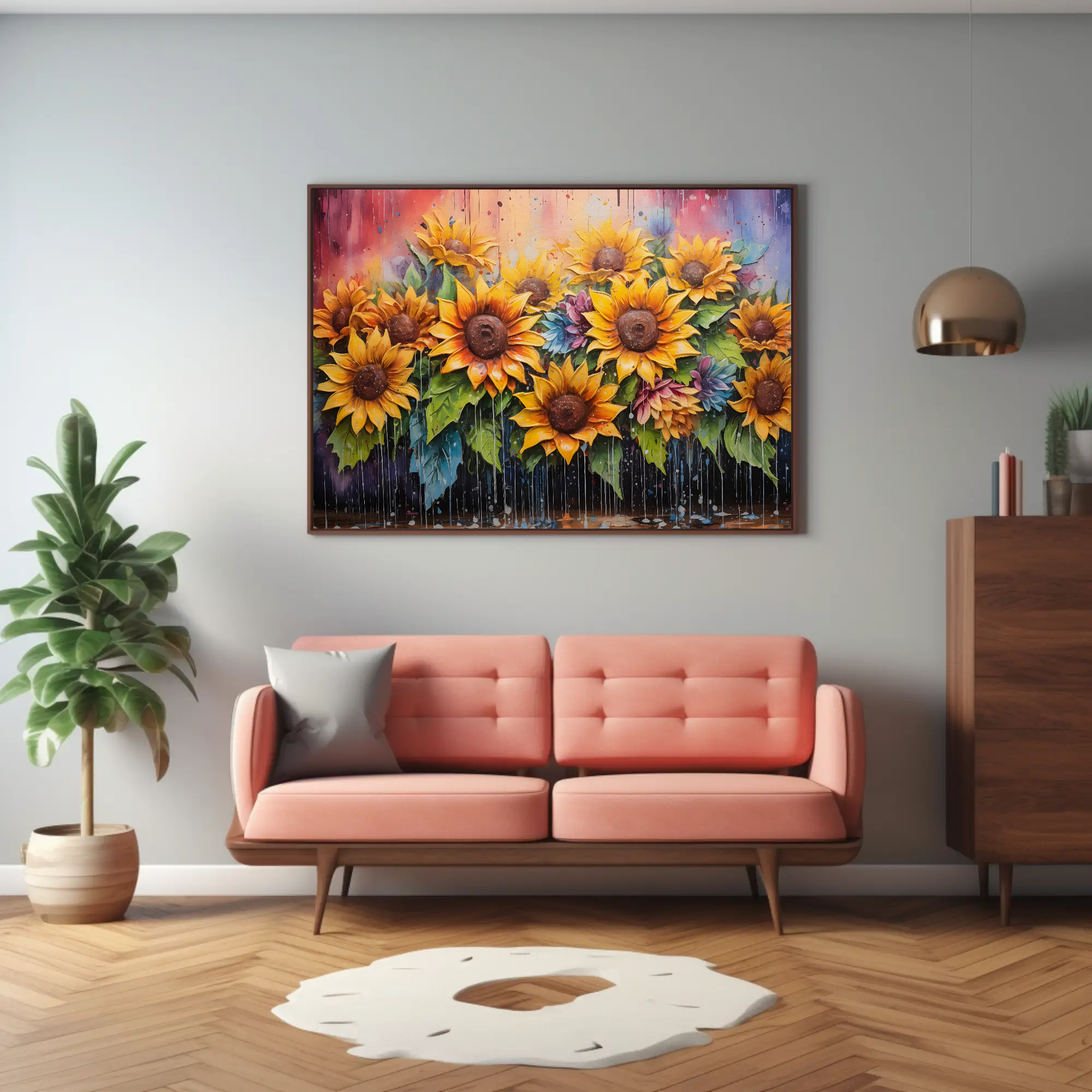 Raindrop Sunflowers Wall Decor: Whimsical Art