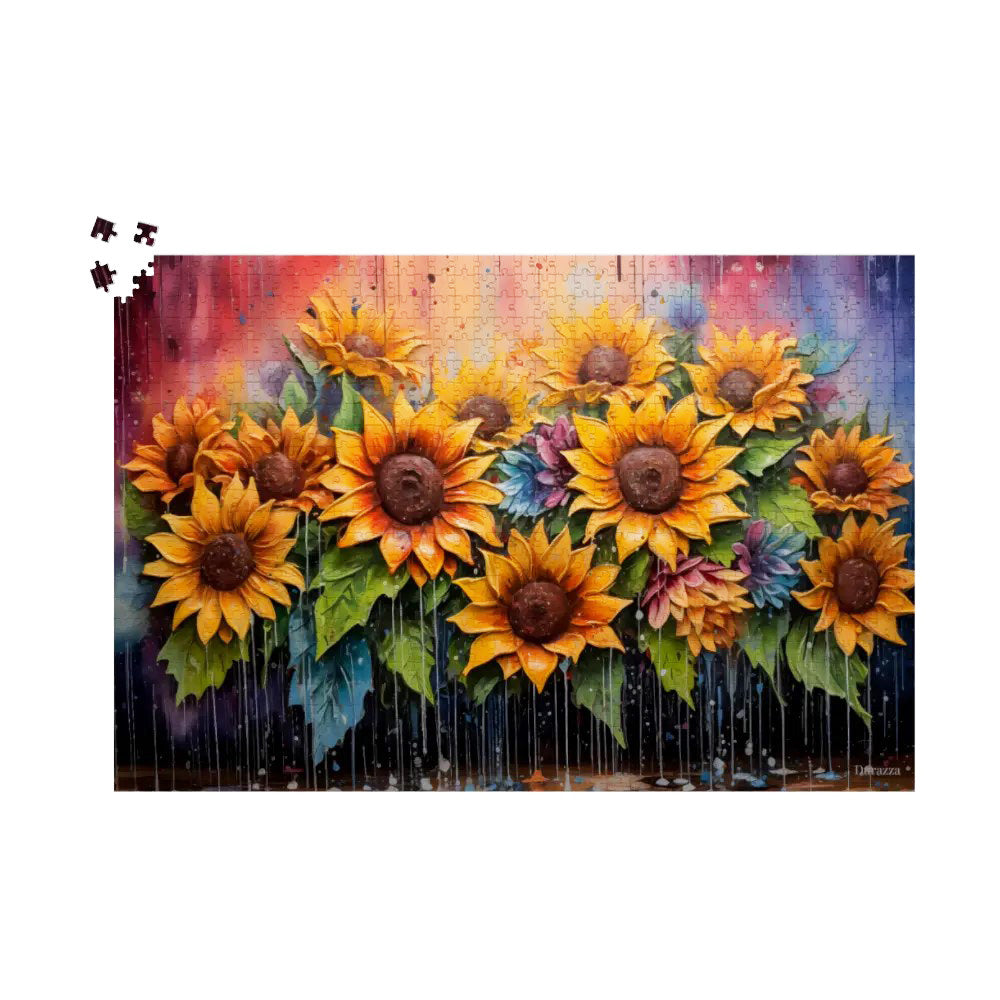 Raindrop Sunflower Jigsaw Puzzle: 500 or 1000 Pieces