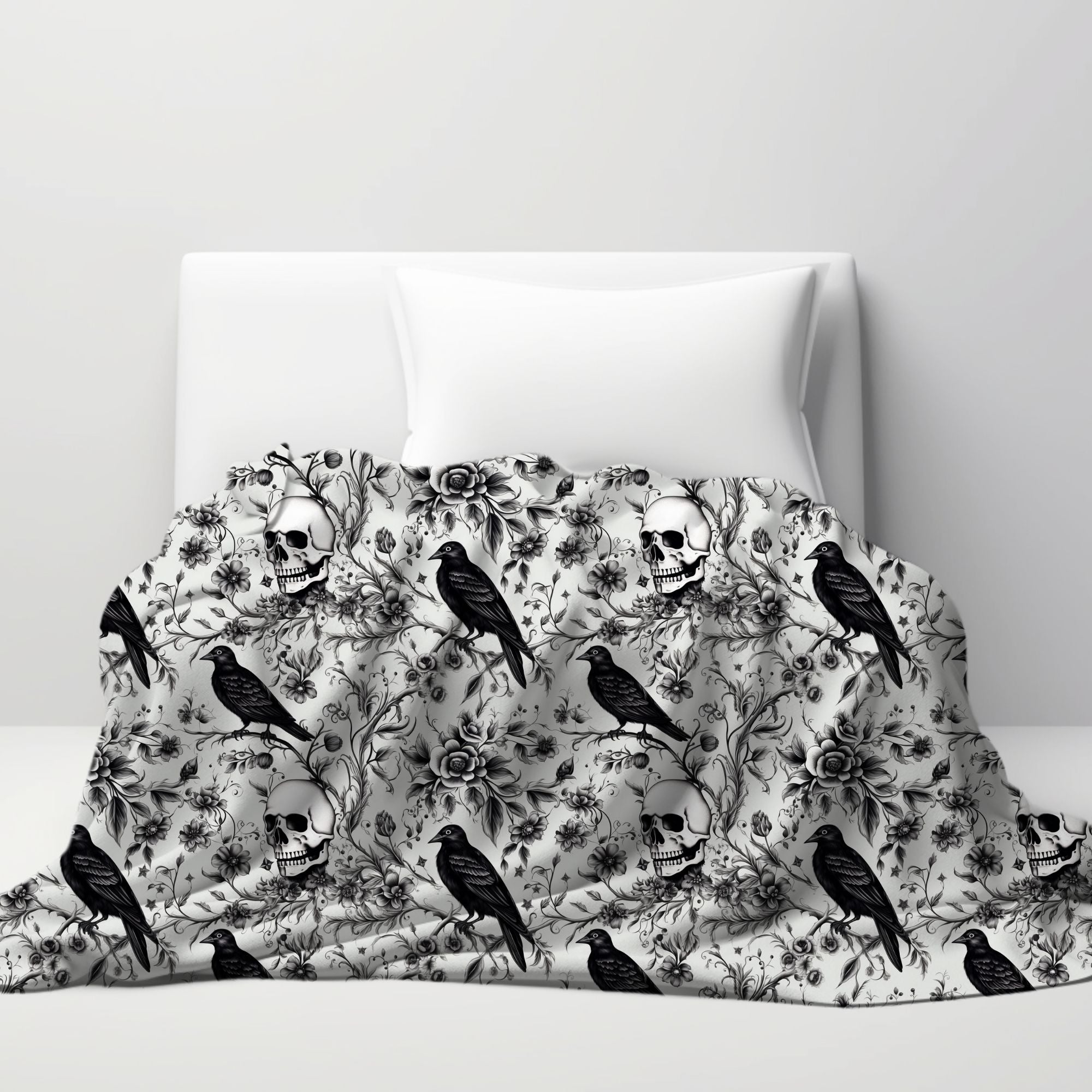 Raven Skull Garden Sherpa or Velveteen Blanket: Macabre Gothic