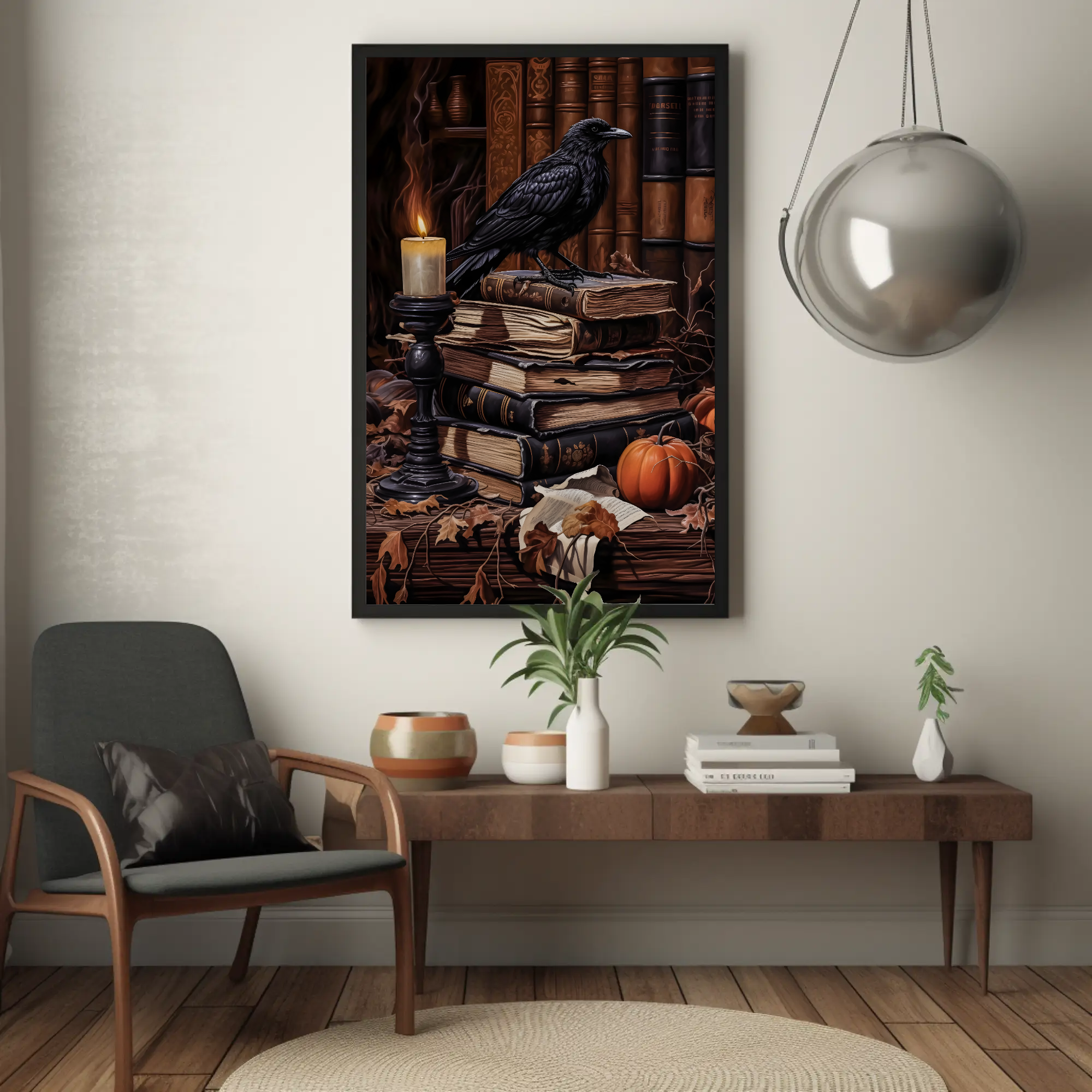 Raven's Library Wall Art: Dark Academia Decor