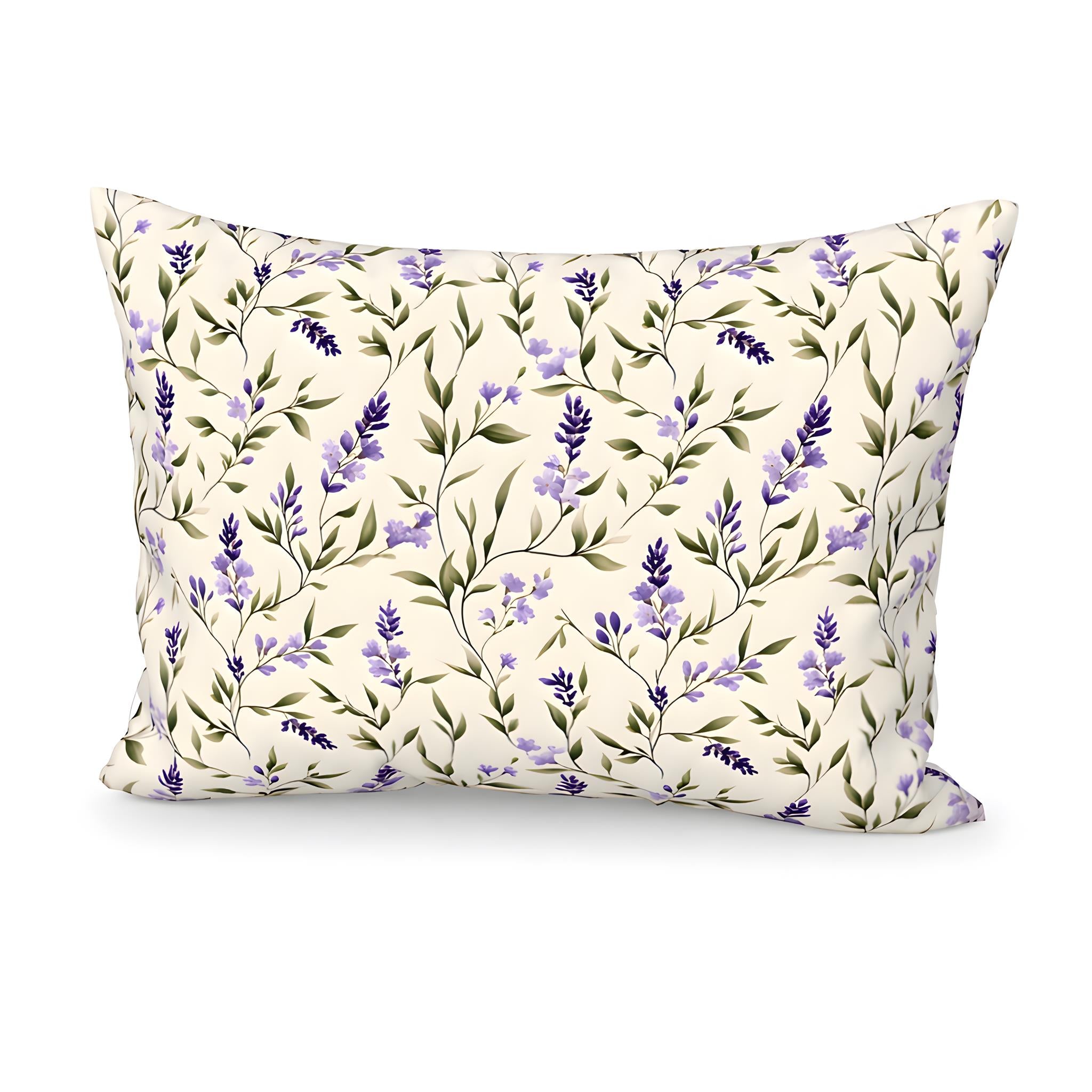 Standard size decorative pillow sham with lavender pattern on a white background