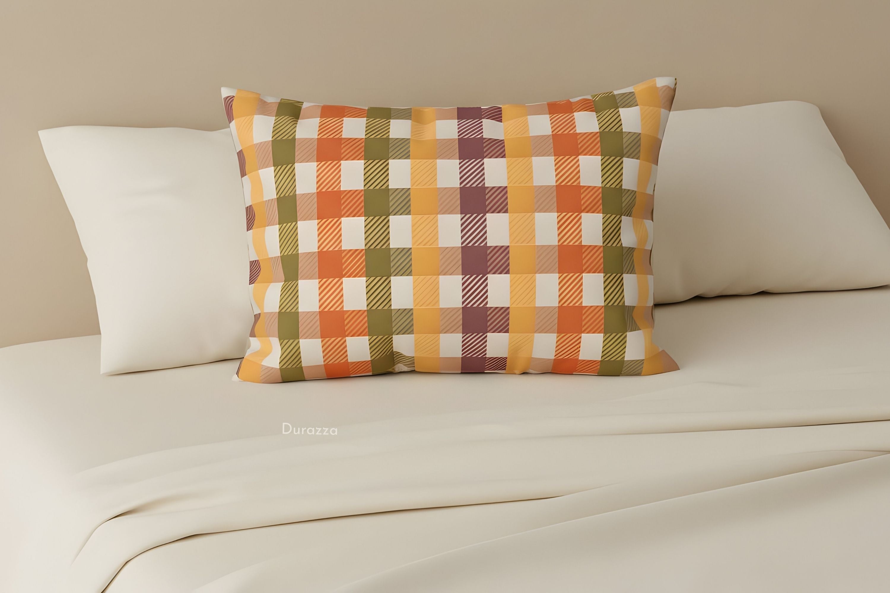 Plaid Cotton Pillow Sham, Standard/King | Harvest Check - Durazza