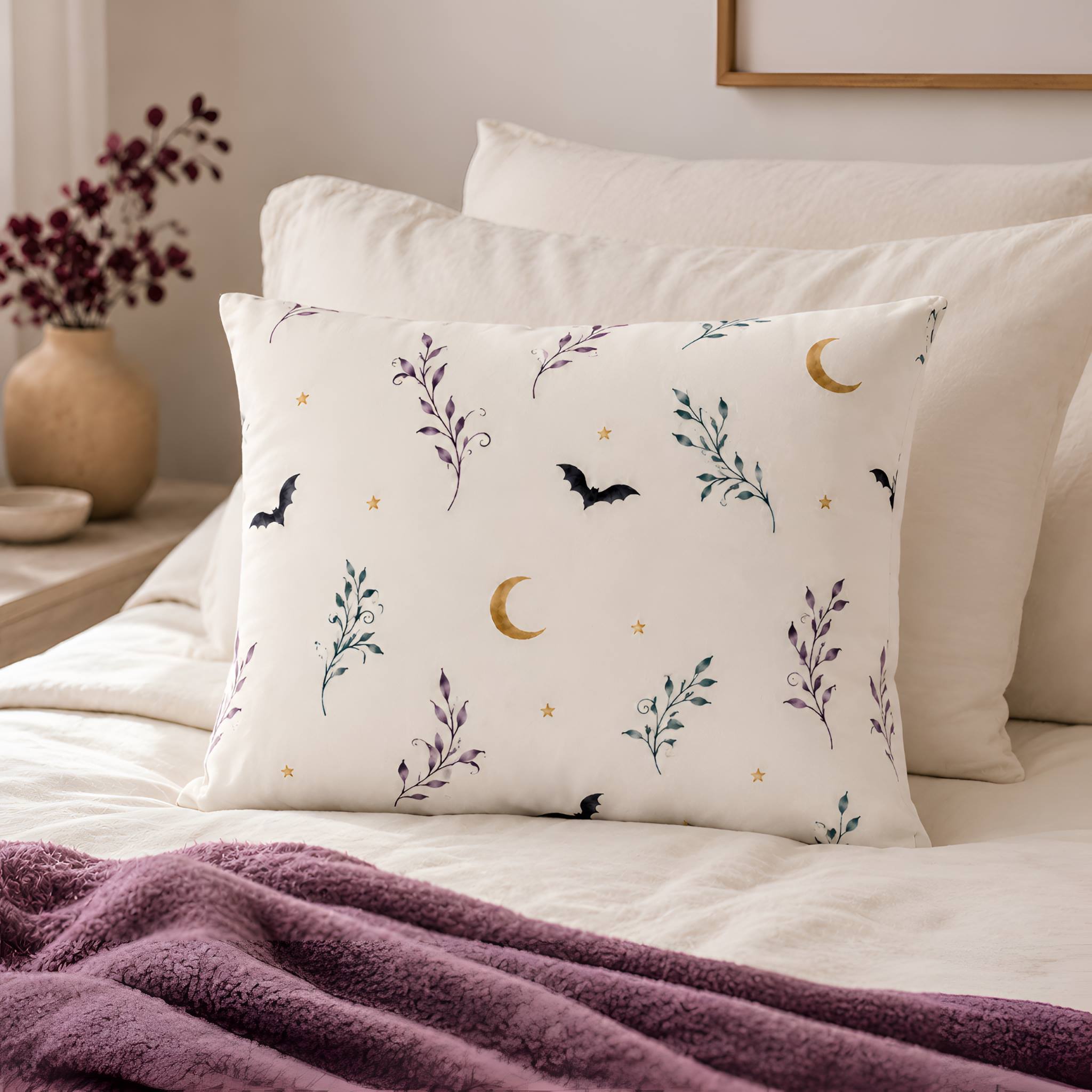 Bat & Moon Pillow Sham, Standard/King | Witchlight Nightvine