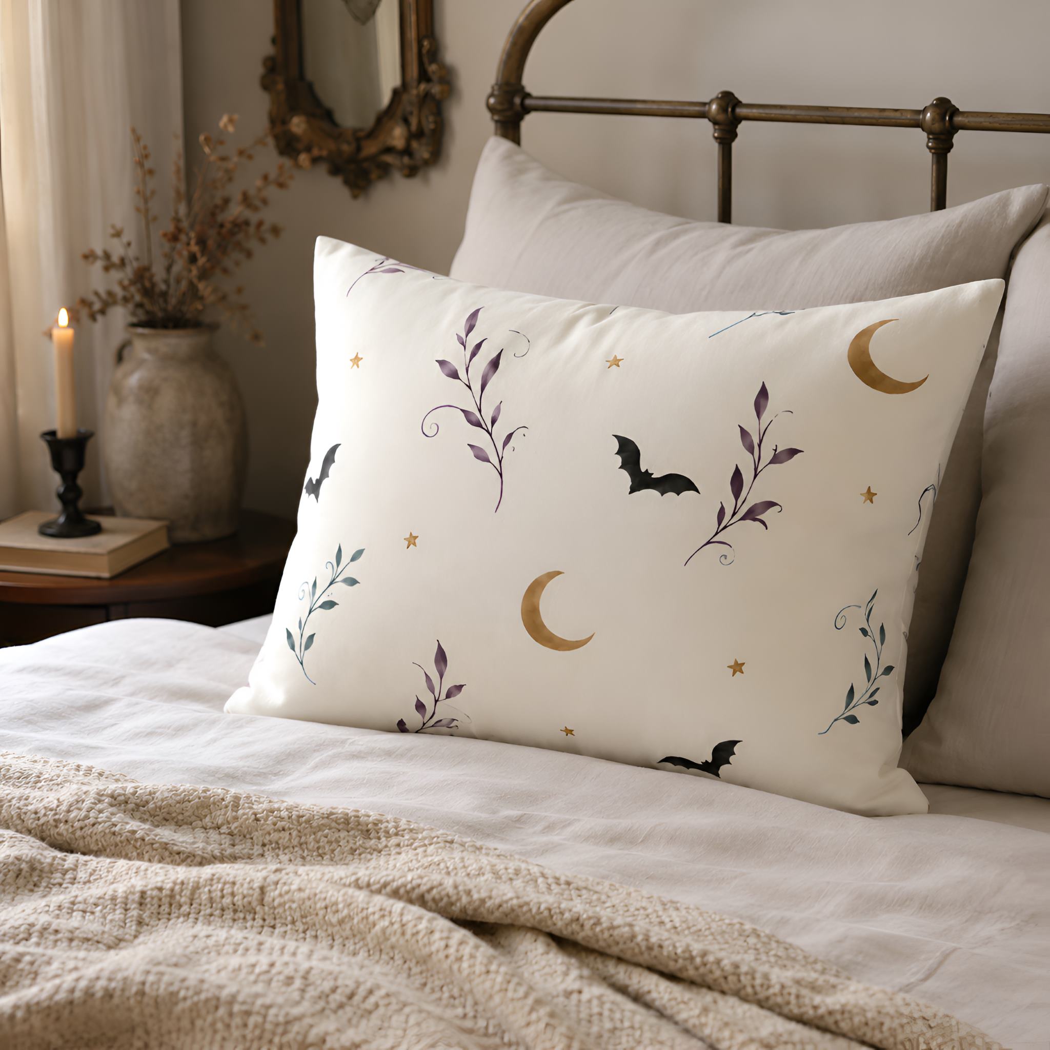 Bat & Moon Pillow Sham, Standard/King | Witchlight Nightvine