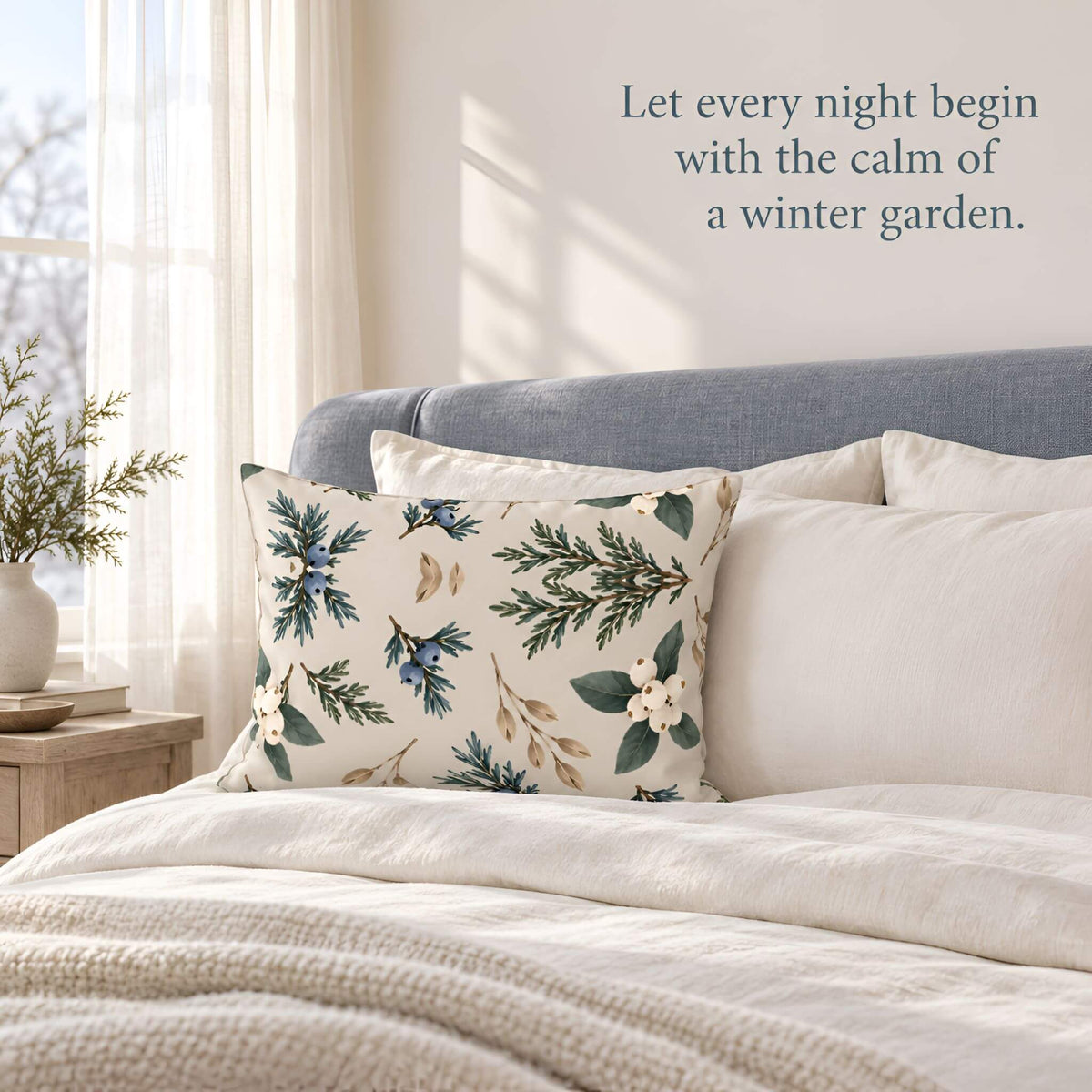 Botanical Cotton Pillow Sham, Standard or King | Frosted Juniper Air