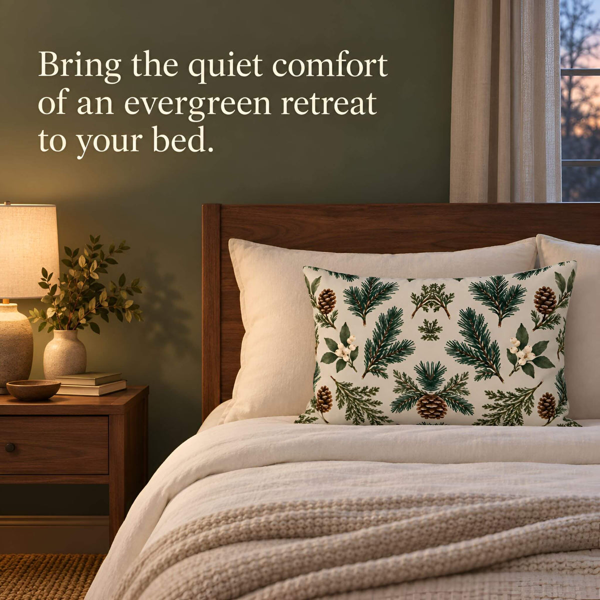 Cedar Print Cotton Pillow Sham, Standard or King | Evergreen Cedar