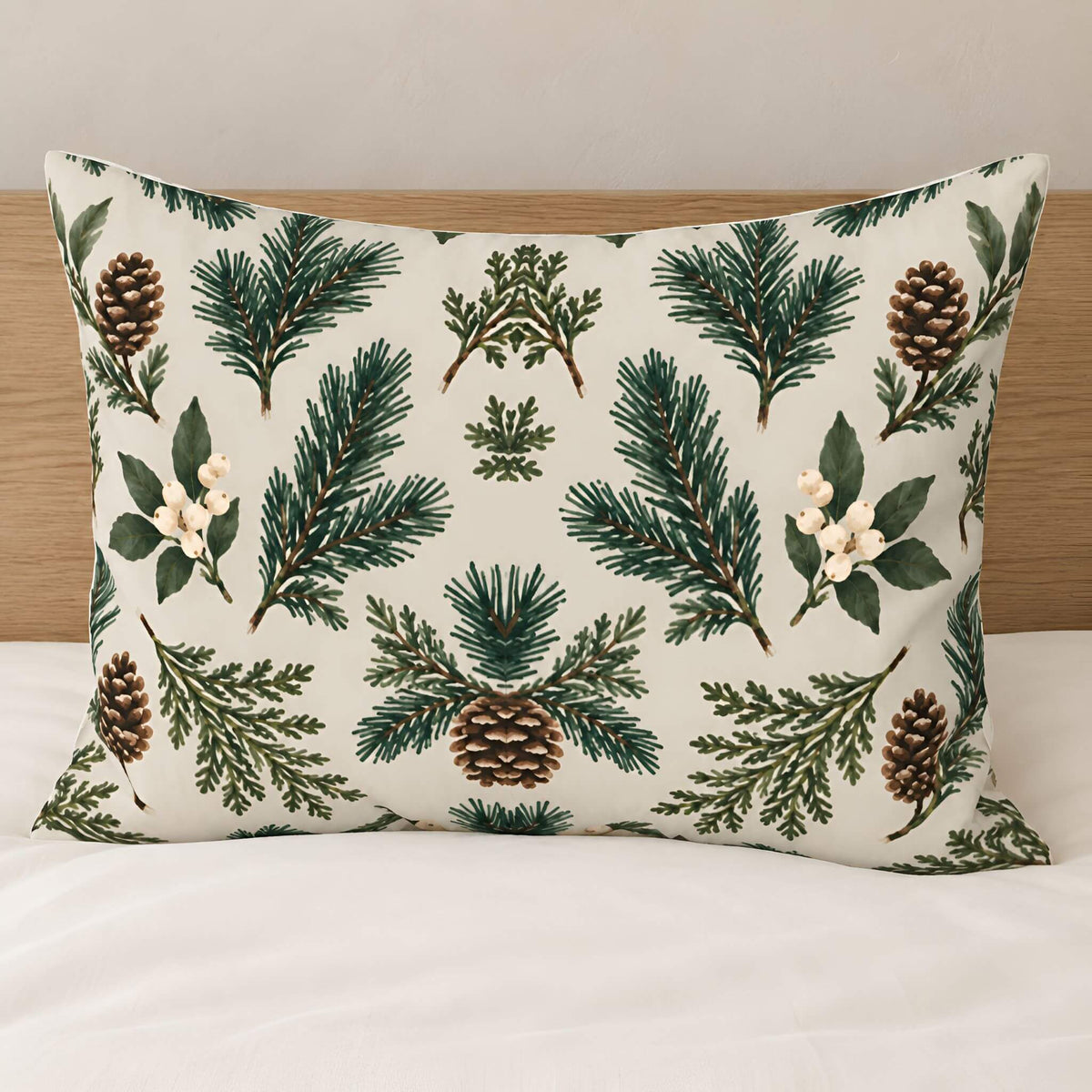 Cedar Print Cotton Pillow Sham, Standard or King | Evergreen Cedar