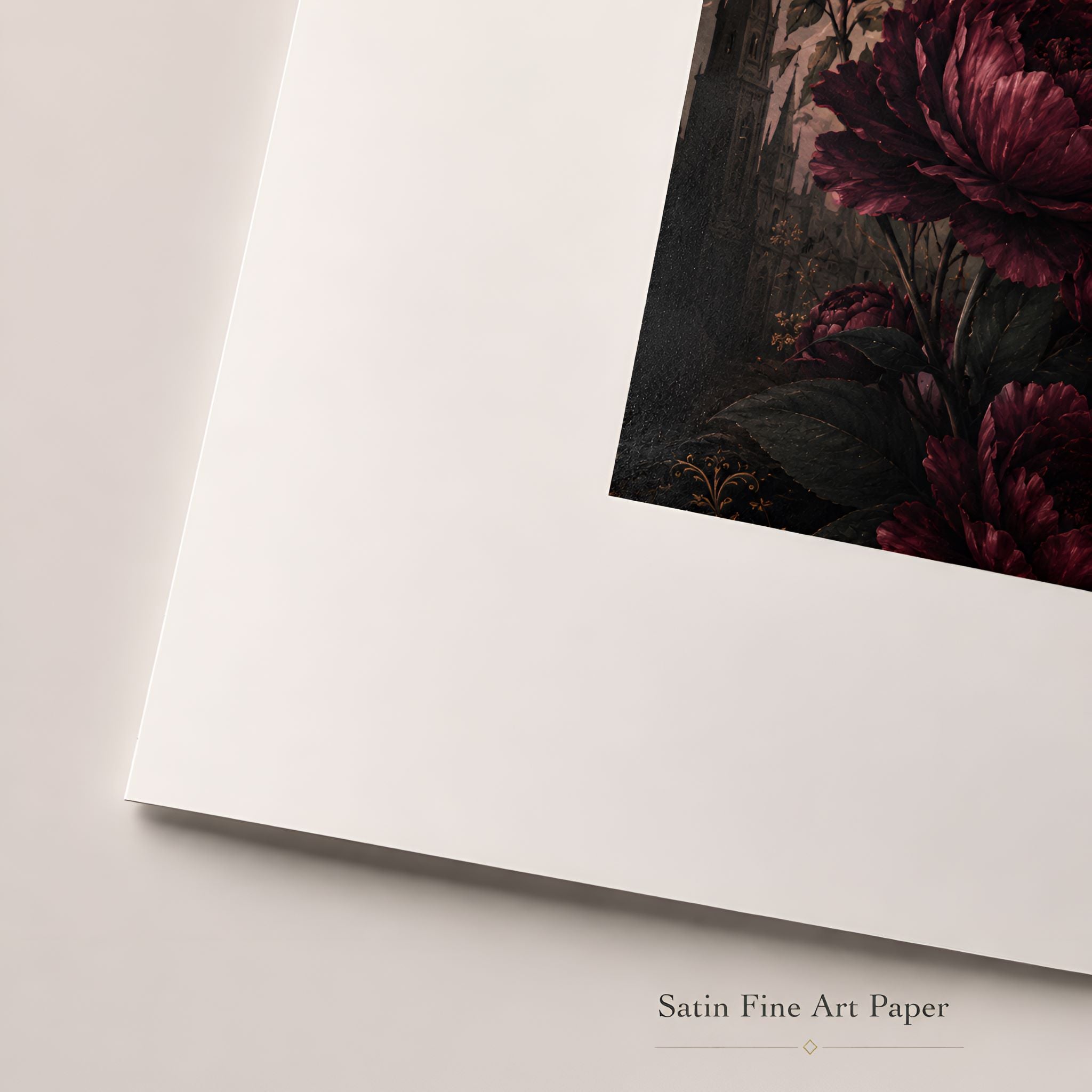 A close-up, detailed texture of satin fine art paper with a beige background