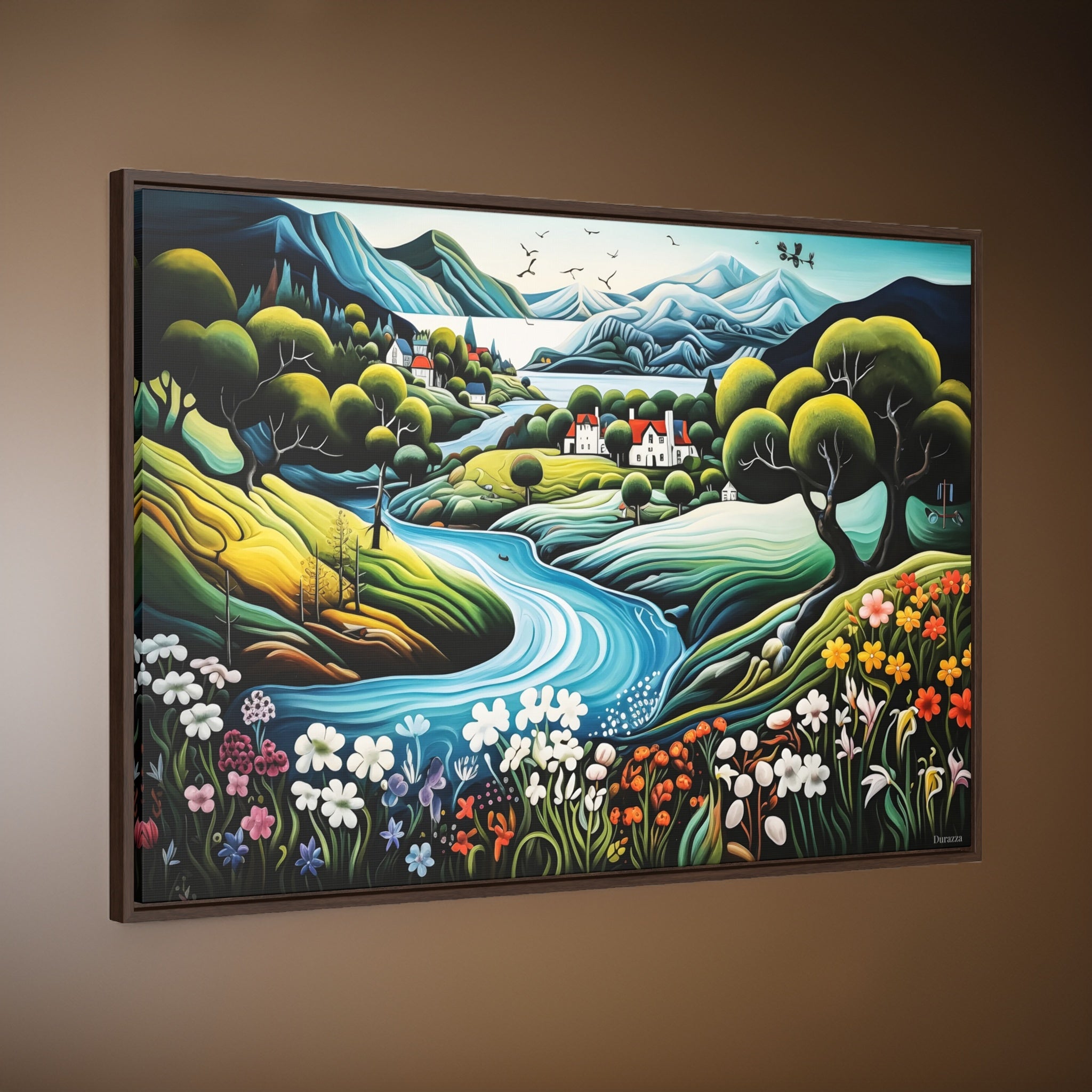 Scandinavian Fjord Wall Art: Naive Painting