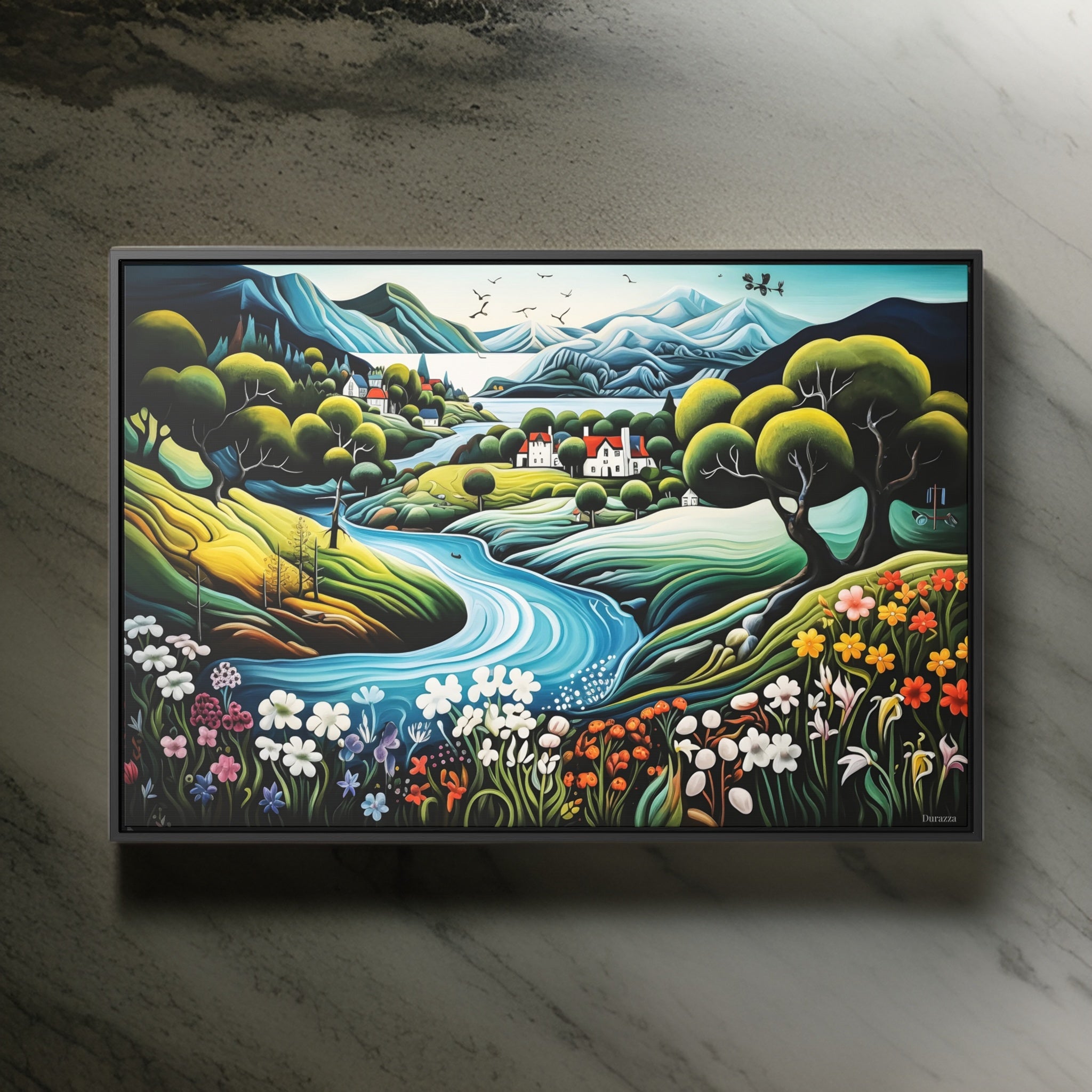 Scandinavian Fjord Wall Art: Naive Painting