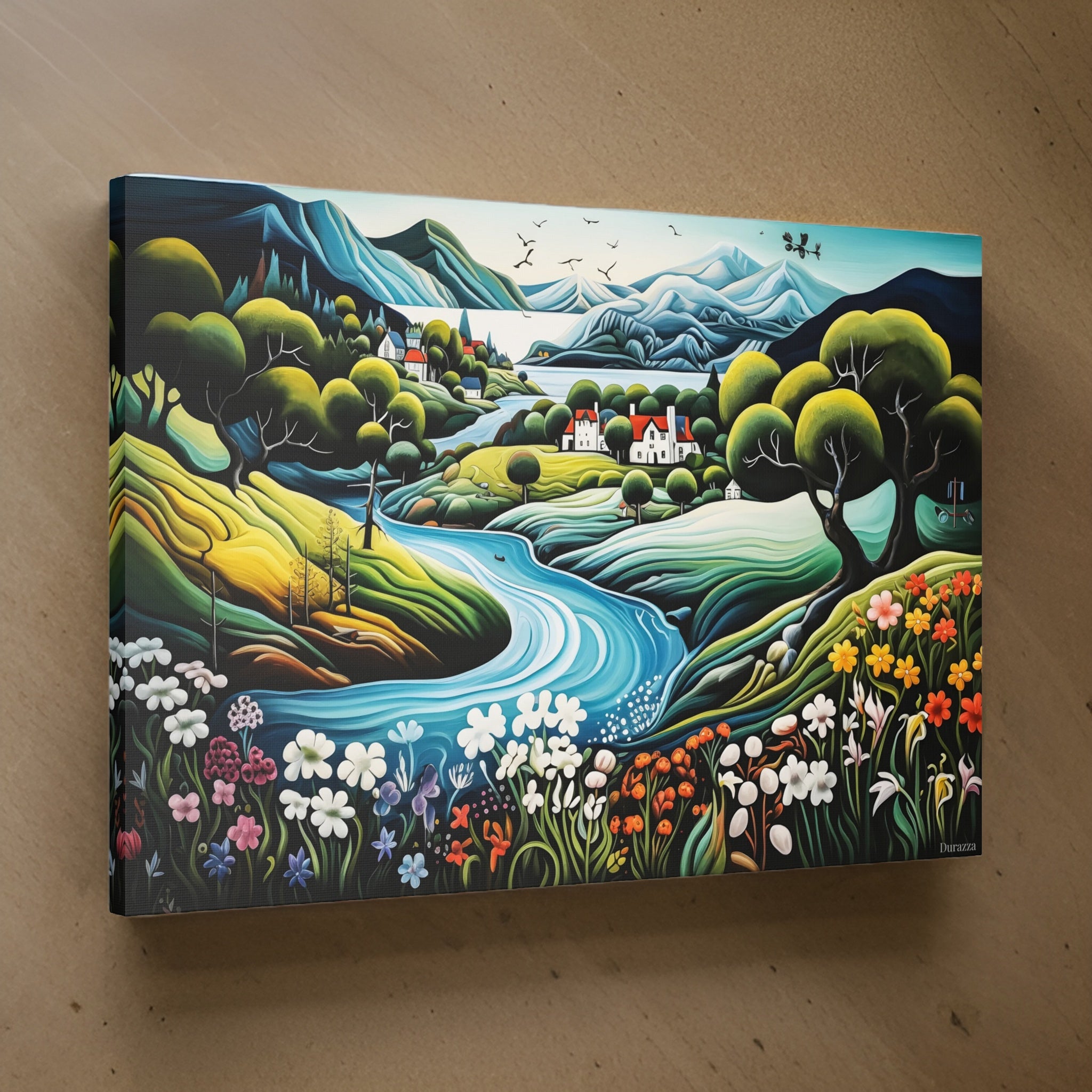 Scandinavian Fjord Wall Art: Naive Painting