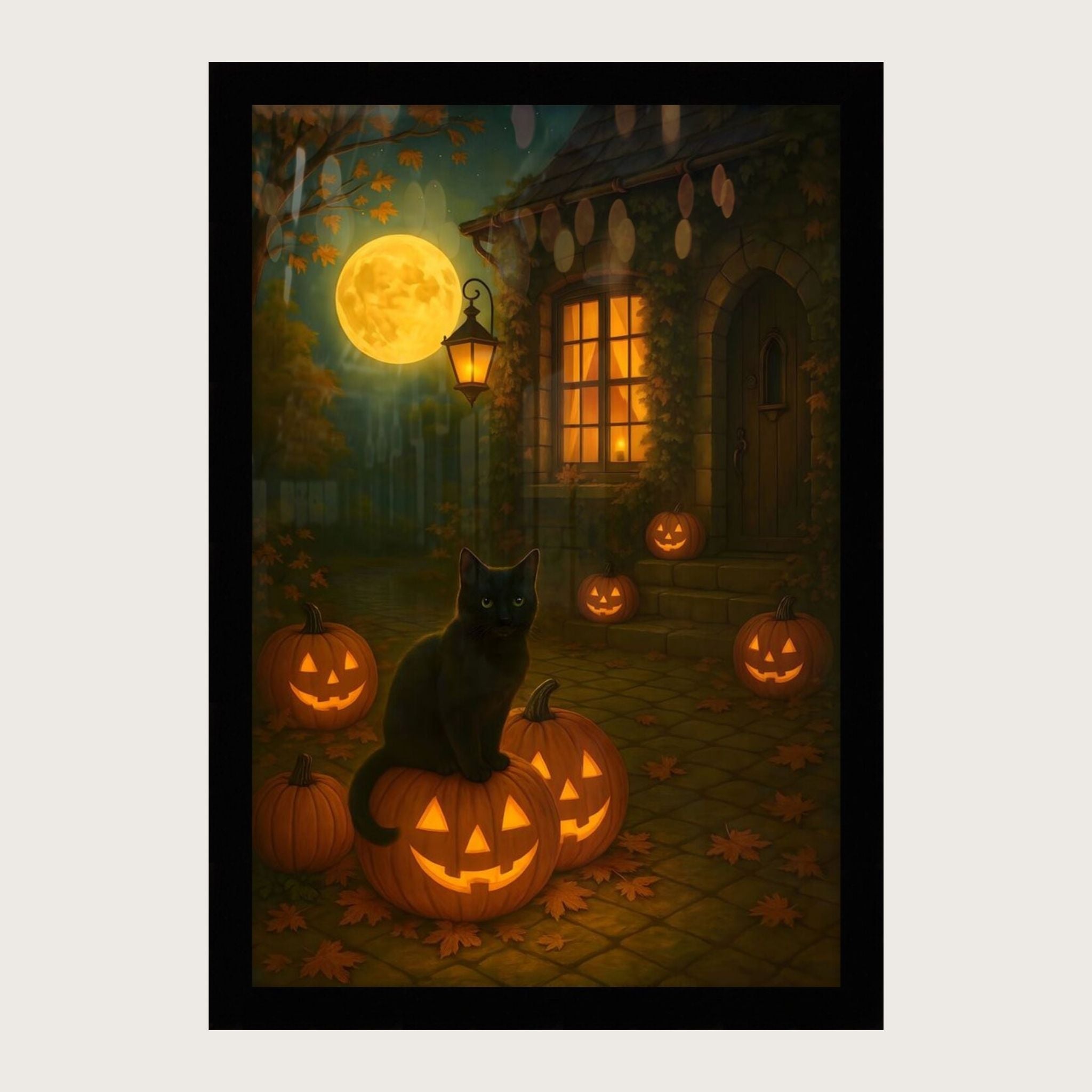 Halloween Cat Wall Art – Jack-o’-Lantern Print | Shadow Cat